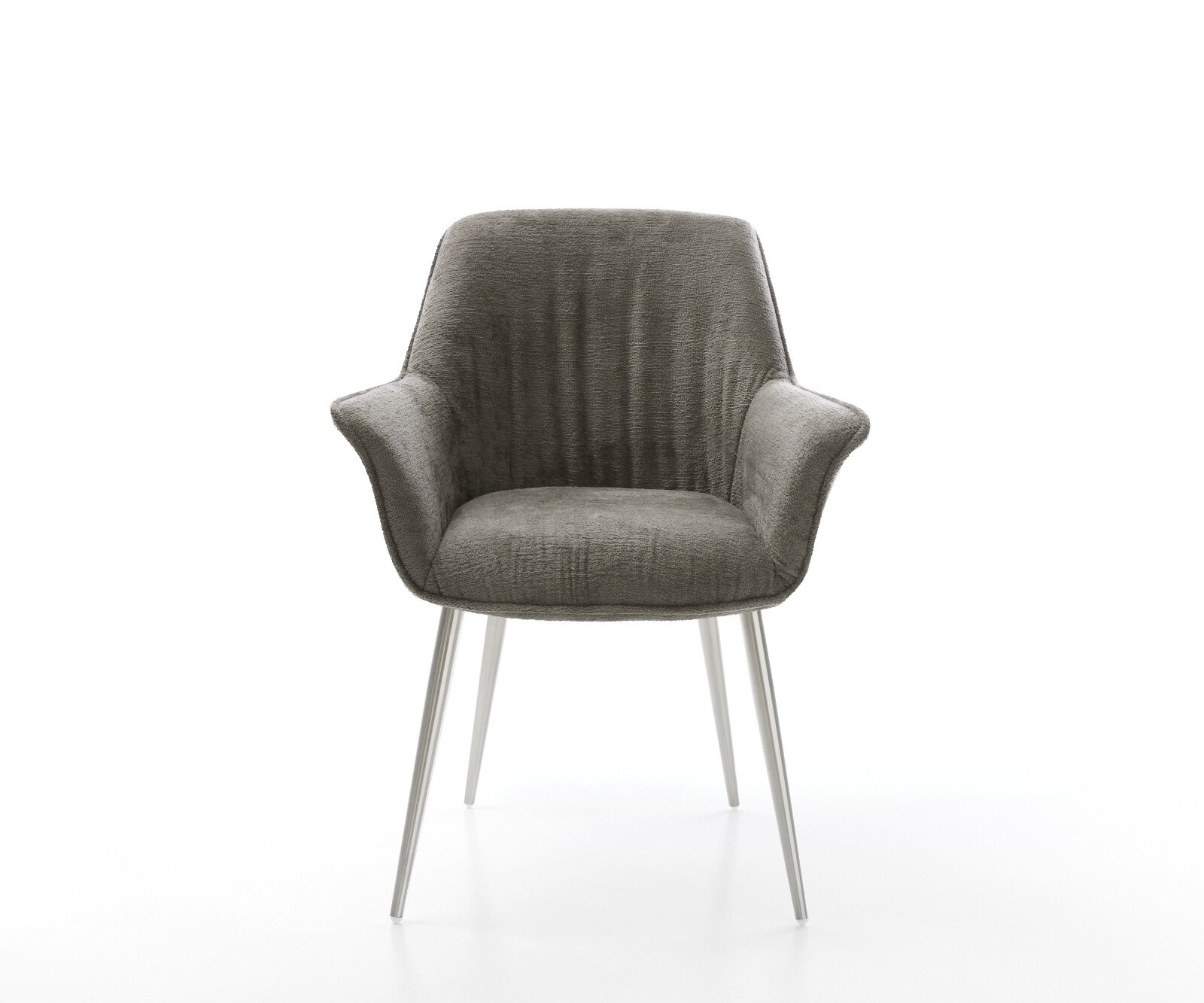 Chaise-de-salle-à-manger Keila-Flex avec accoudoirs bouclé doux couleur boue 4 pieds coniques acier inoxydable 1
