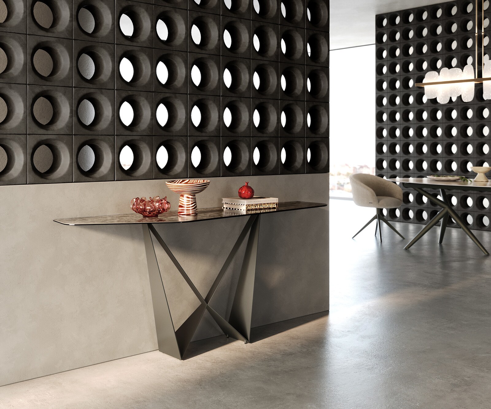 Console Edge Polygonal 180x50 cm Céramique Emperador Extra Lucidato Dunkelbraun Spios Métal Effektfinish Titan 7
