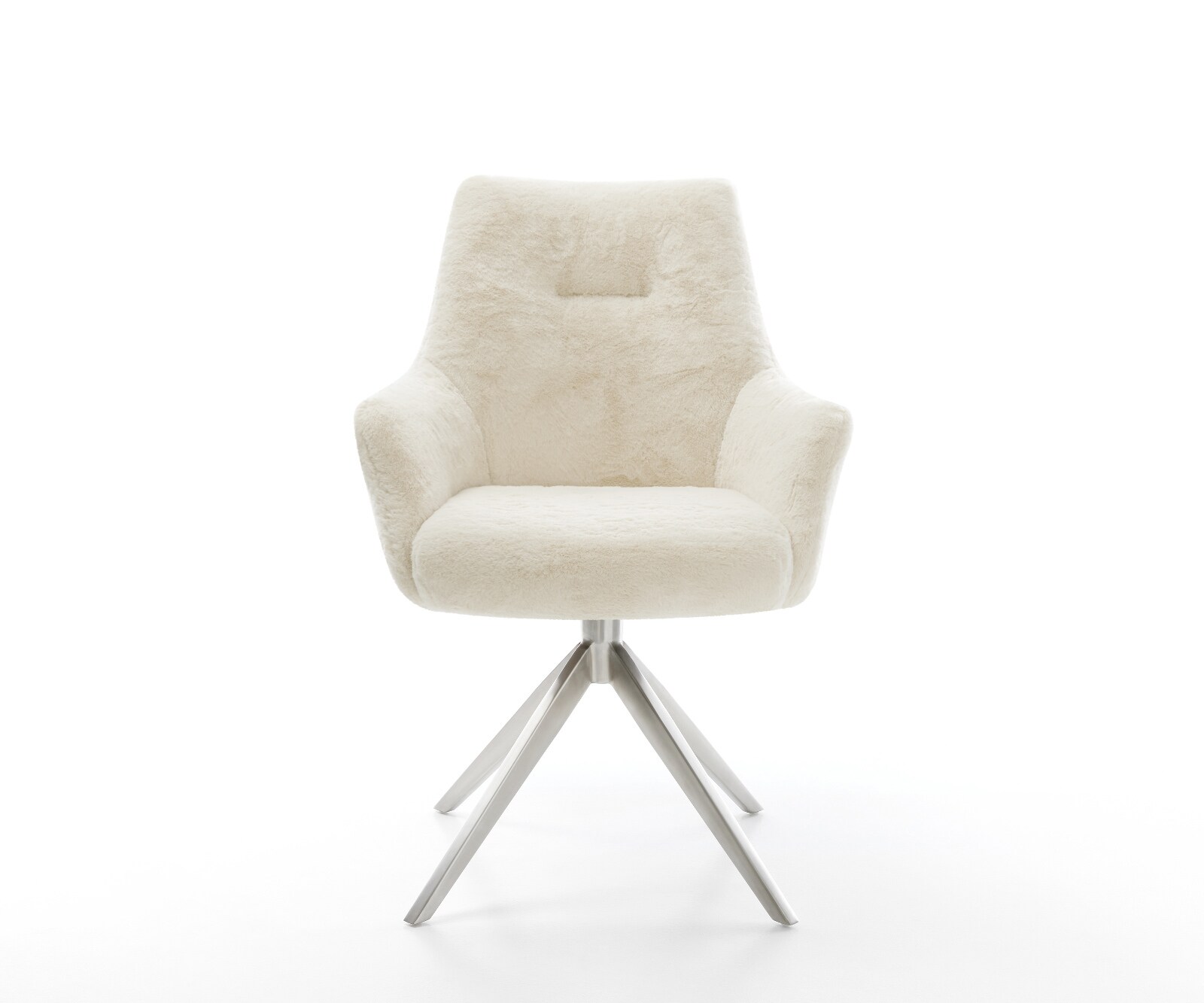 Chaise-pivotante Alja-Flex avec accoudoirs peluche crème-blanc pied croisé large acier inoxydable pivotement sur 360° fonction bascule resorts ensachés 1