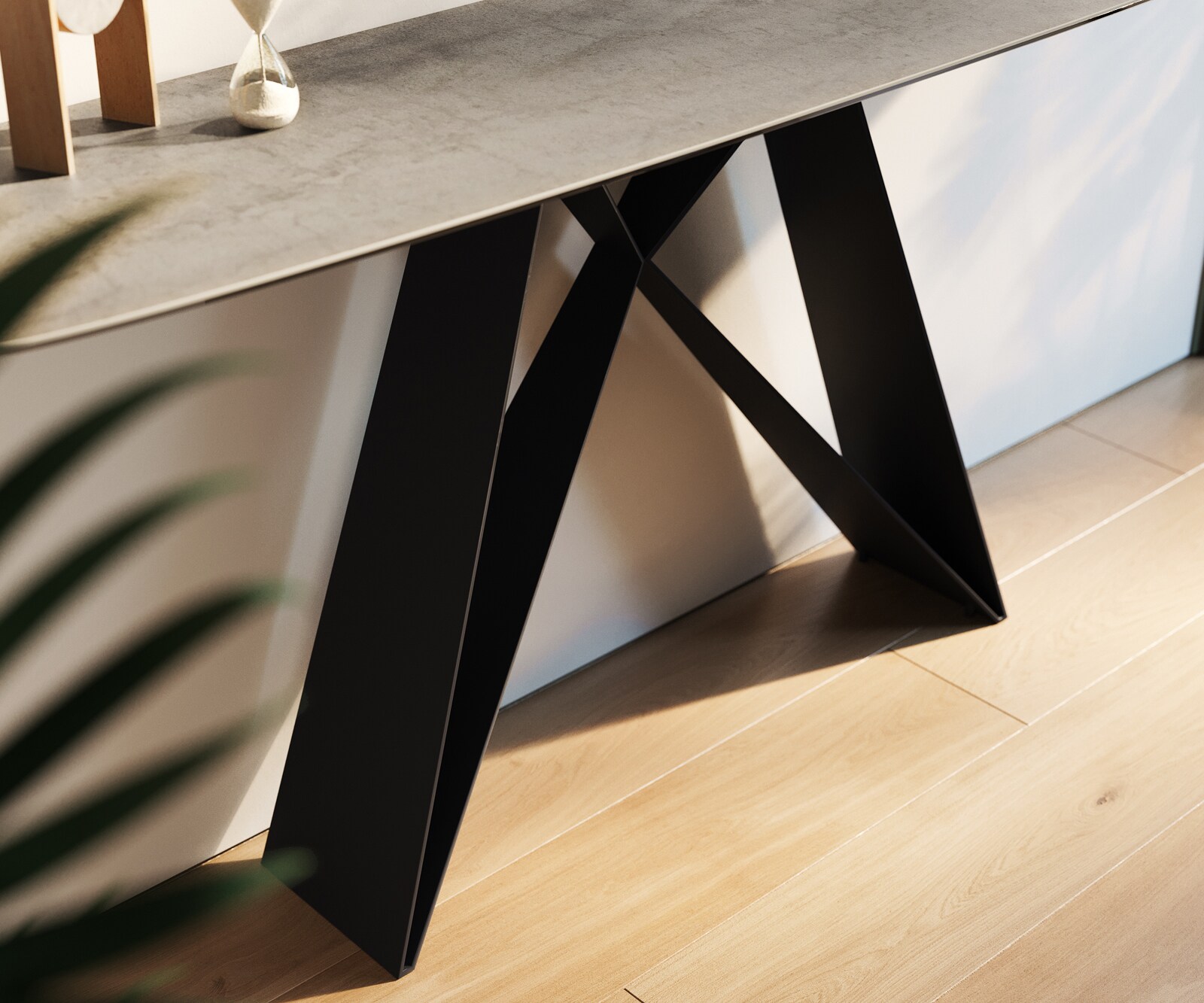 Console Edge forme bateau 180x40 cm Céramique Gris béton Velio Métal Noir 6