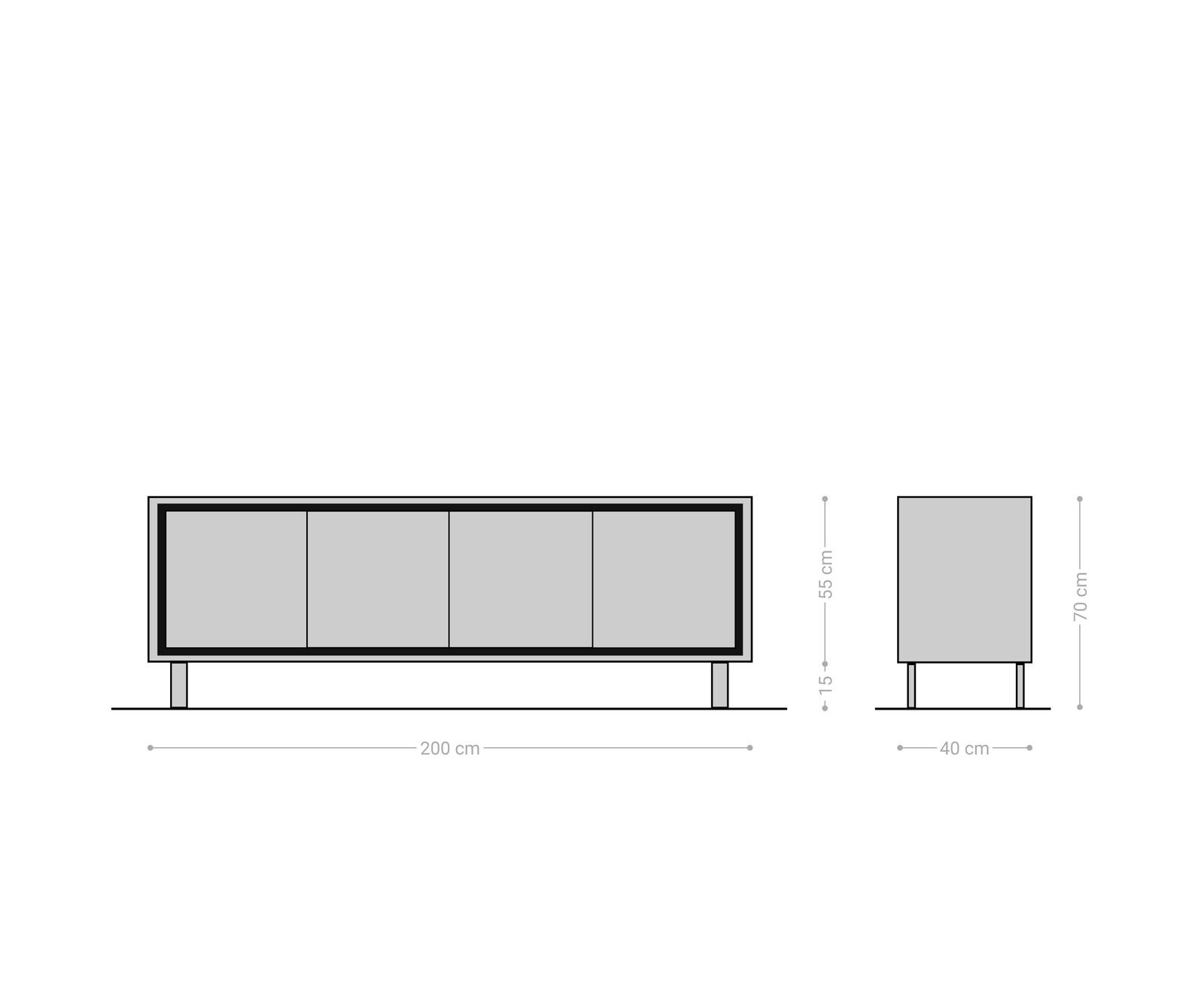 Buffet Stonegrace 200 cm chêne naturel 4 portes pied carré inoxydable brossé 5