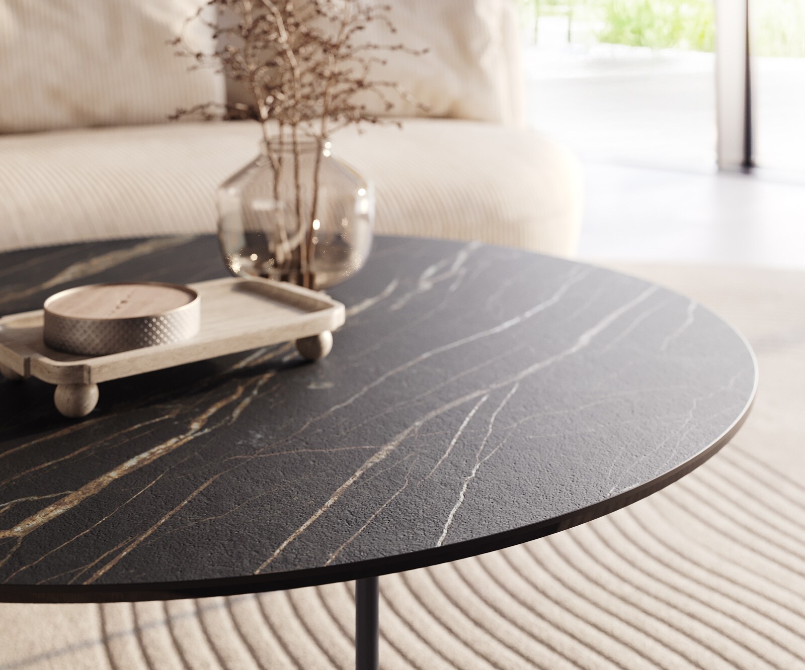 Table basse Edge rond 100x100 cm céramique Laminam® Noir Desir brun Trive métal noir 4