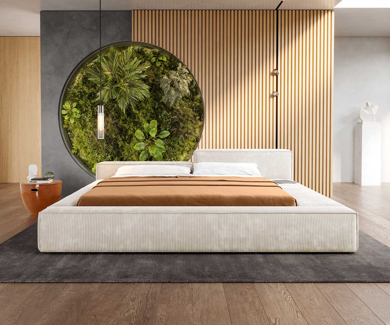 Sommier-rembourré Kalinea 180x200 cm Velours côtelé Beige 1