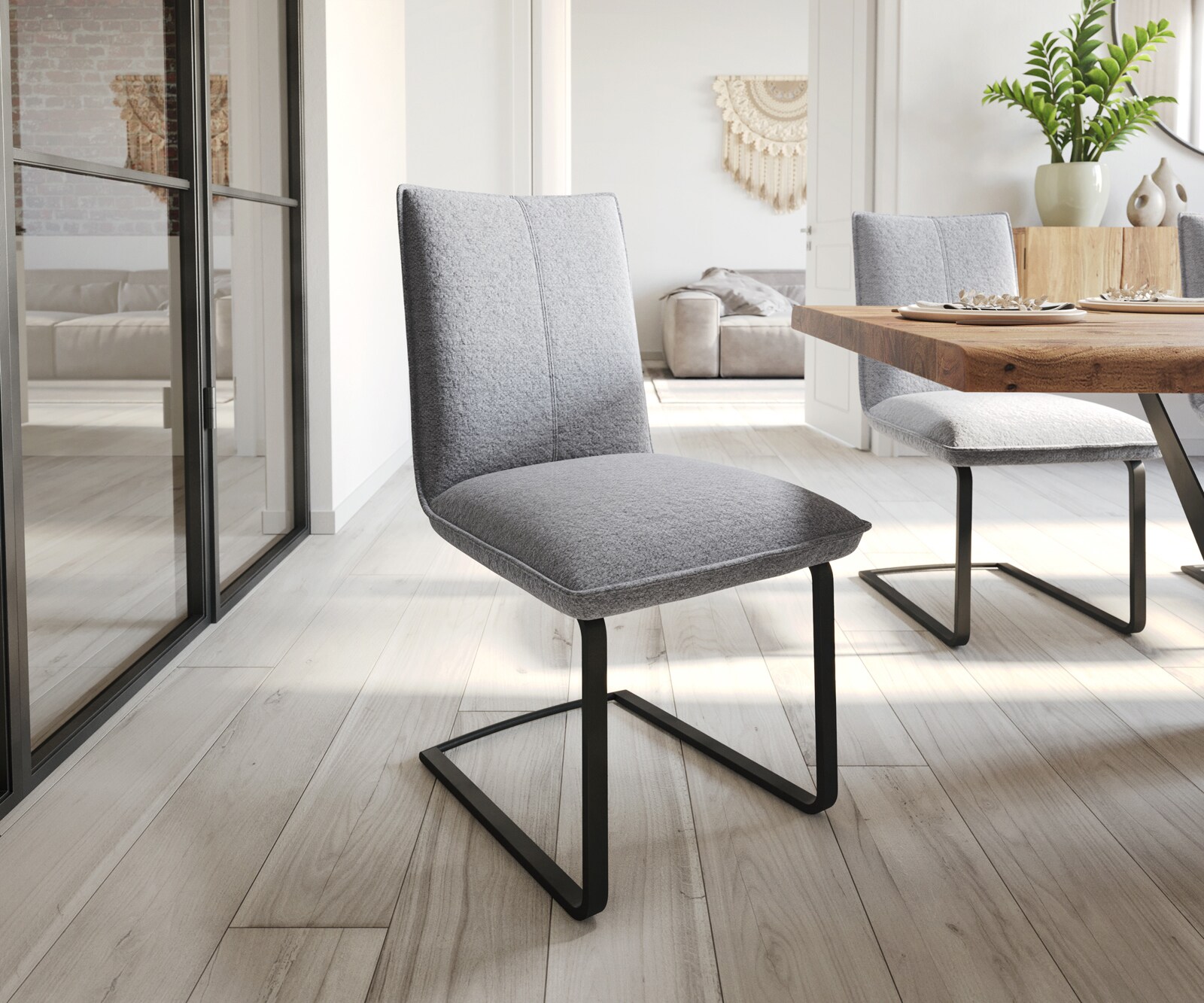 Cantilever Lelio-Flex tissu texturé gris clair pied cantilever plat noir ressorts ensachés