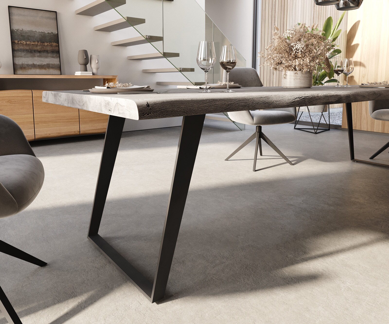 Table-à-manger Edge 300x100 XL acacia platine métal incliné Live-Edge 5