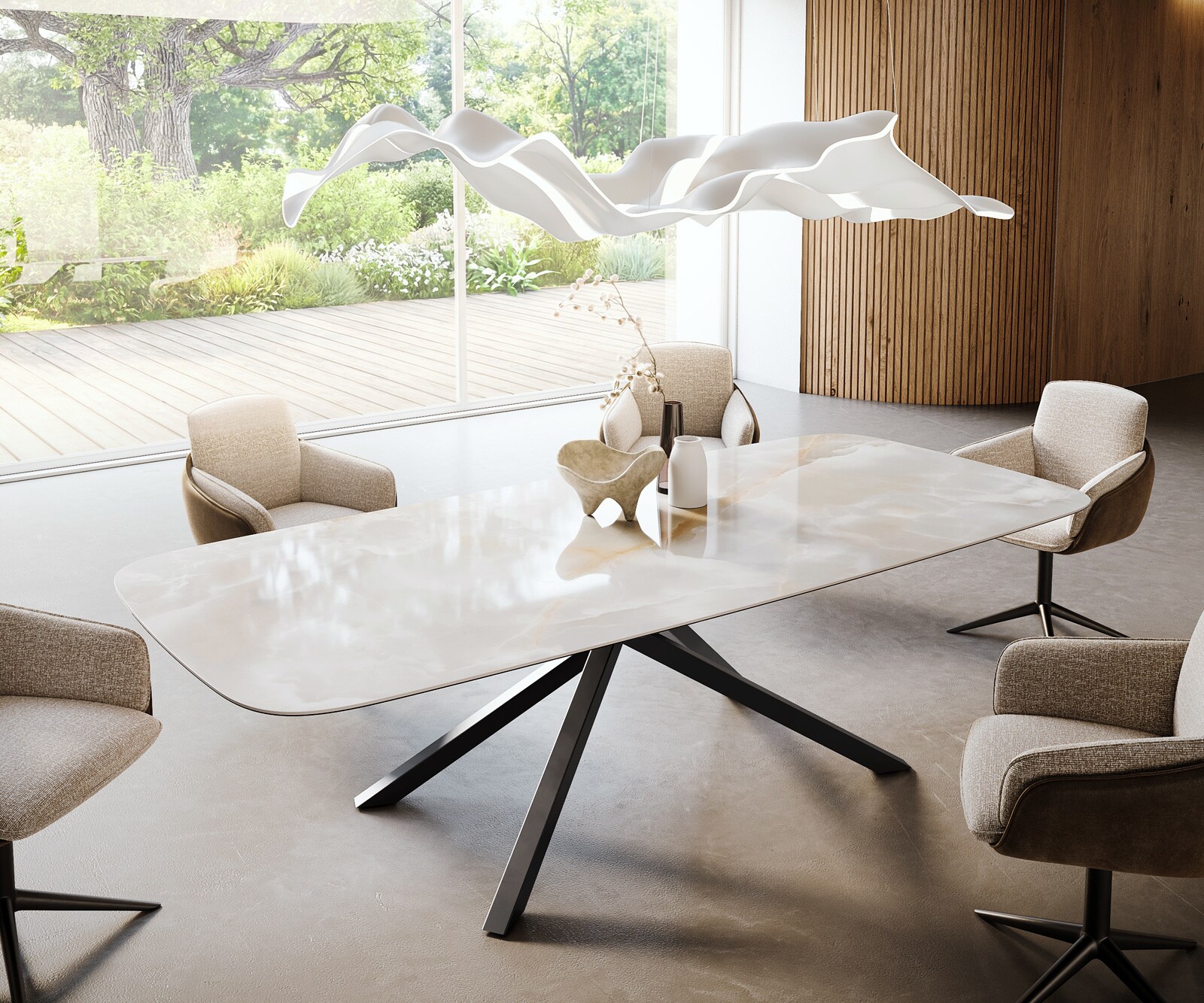 Table à manger Edge Boot 270x120 cm Céramique Iris FMG Onice Grigio piètement en croix Rectangle Noir 1