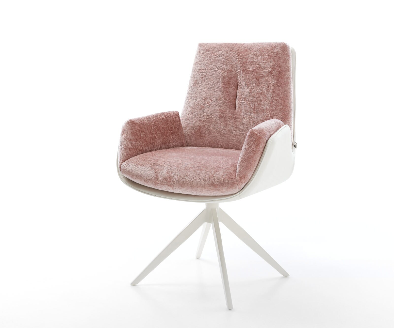 Chaise-pivotante Clea-Flex tissu mixte cuir de vache blanc-rose pied croisé large blanc pivotement sur 360° fonction bascule