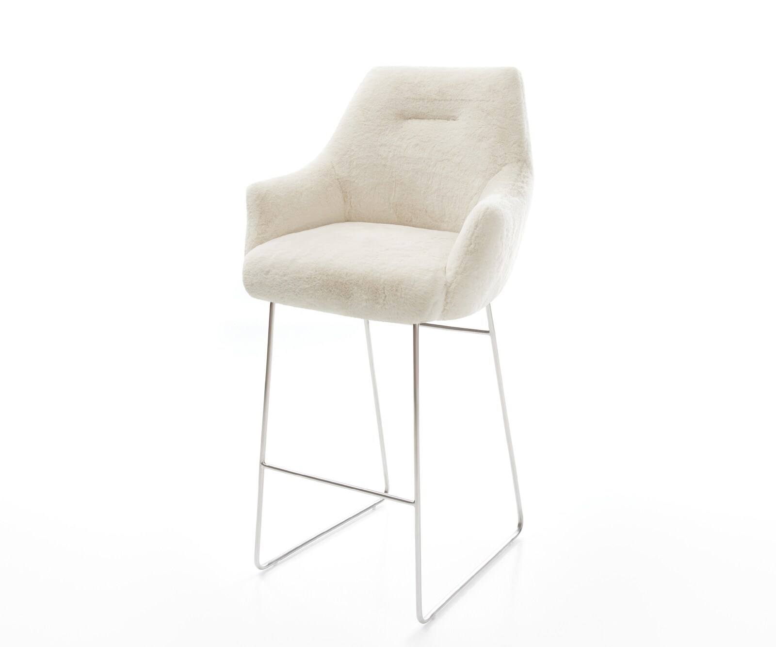 Chaise-de-bar Alja-Flex Peluche Crème-blanc Pied trapèze acier inoxydable Argent Ressort ensaché 1