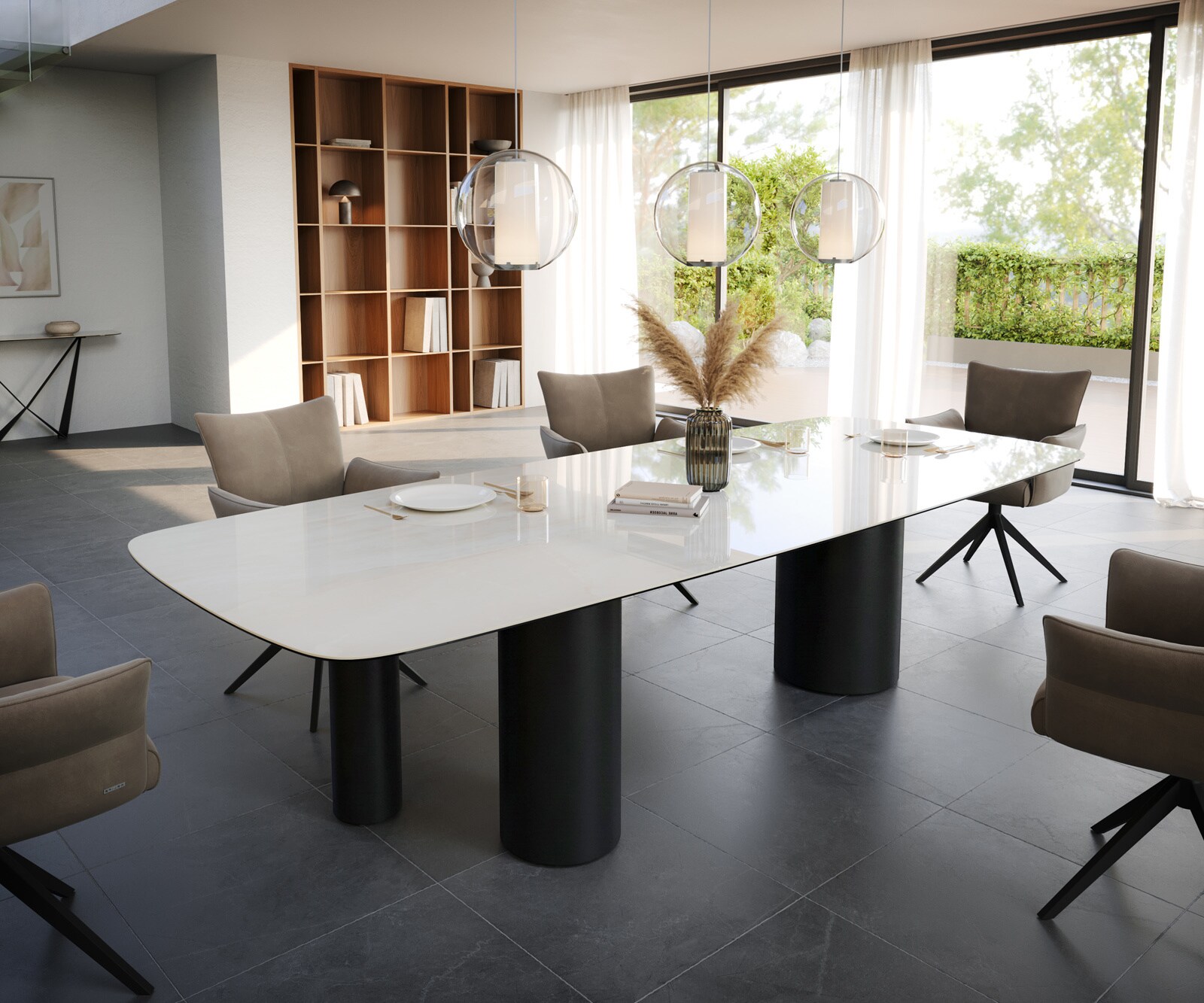 Table à manger Edge Boot 300x120 cm Céramique Onyx Champagne Troa Métal Noir 1