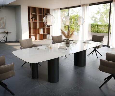 Table à manger Edge Boot 300x120 cm Céramique Onyx Champagne Troa Métal Noir