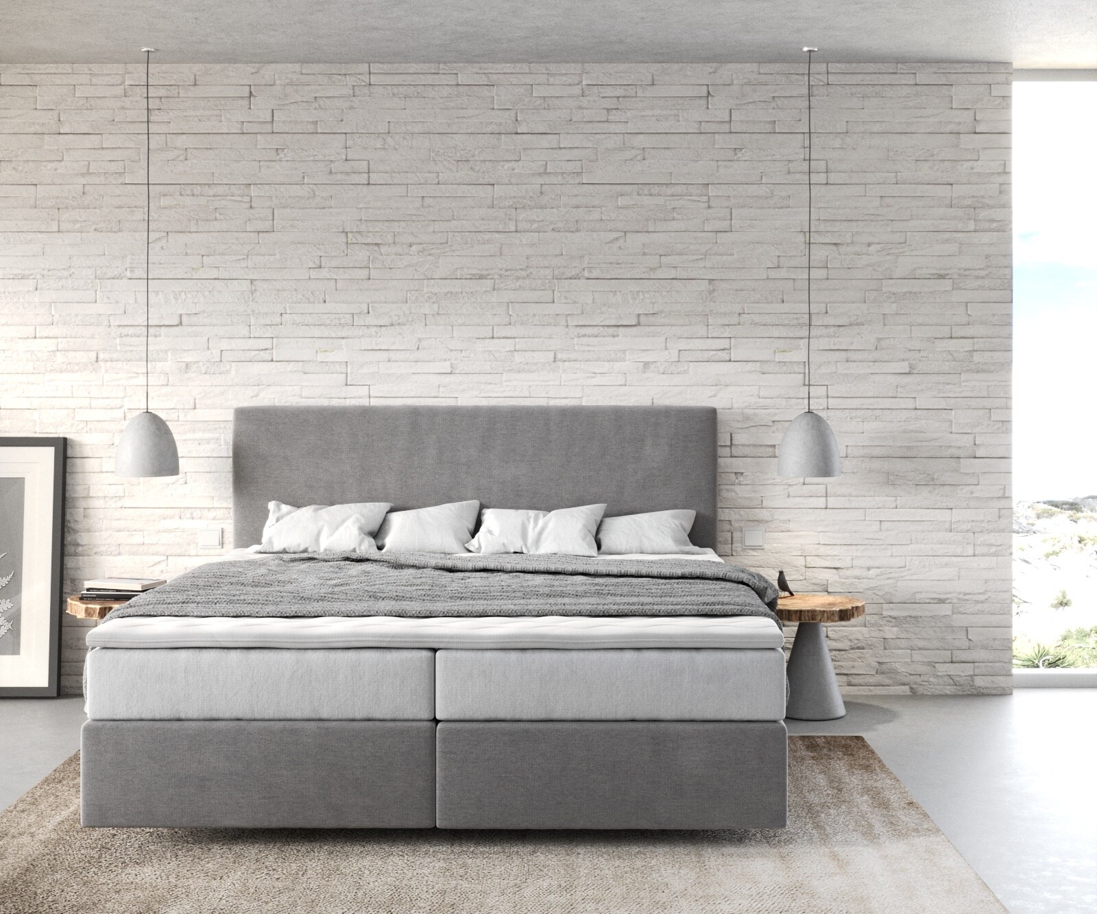 Lit-à-sommier-tapissier Dream-Well 180x200 cm Microfibre Gris avec matelas TFK et Surmatelas viscoélastique 1