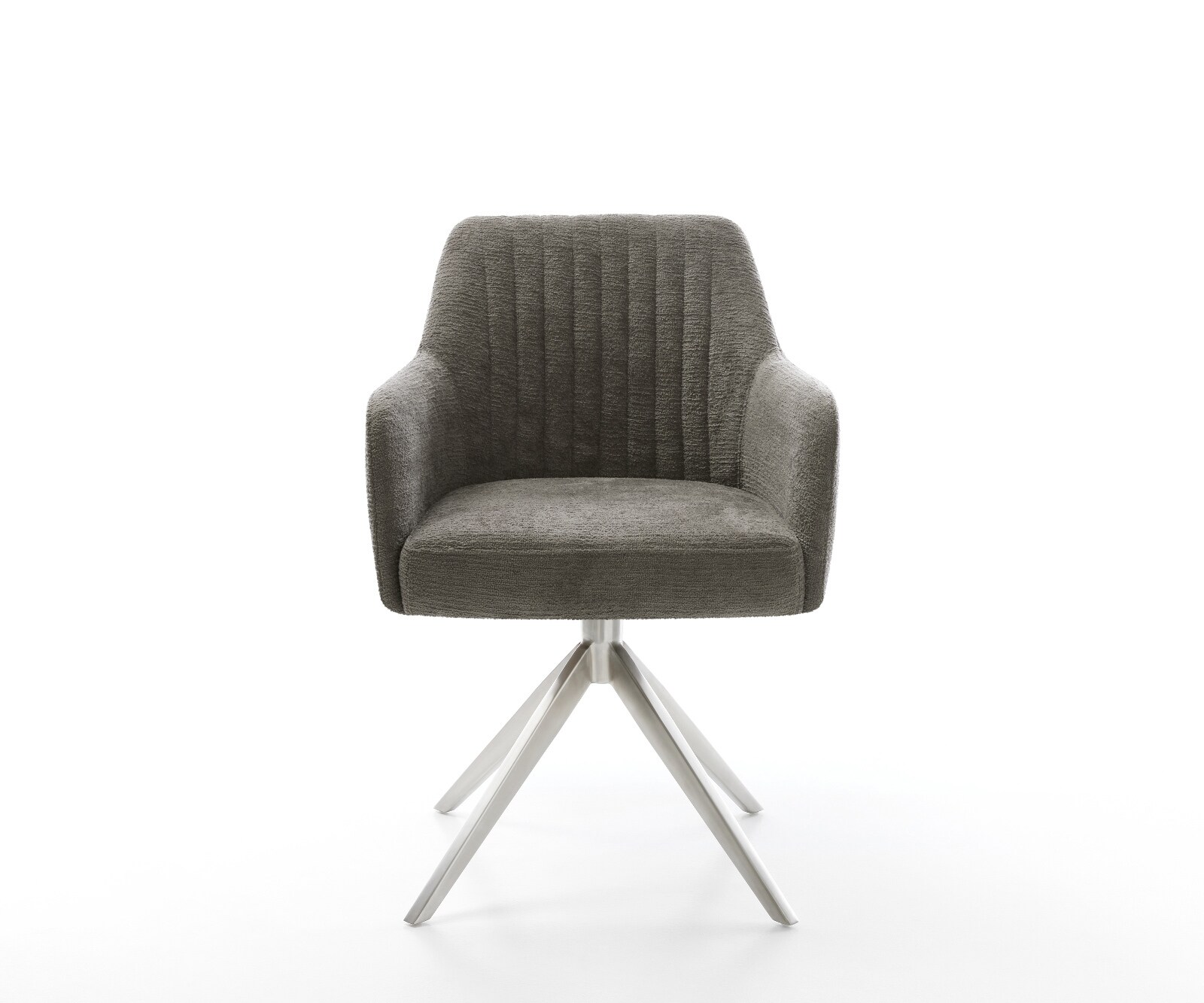 Chaise-pivotante Greg-Flex bouclé doux couleur boue pied croisé large acier inoxydable pivotement sur 360° fonction bascule resorts ensachés 2