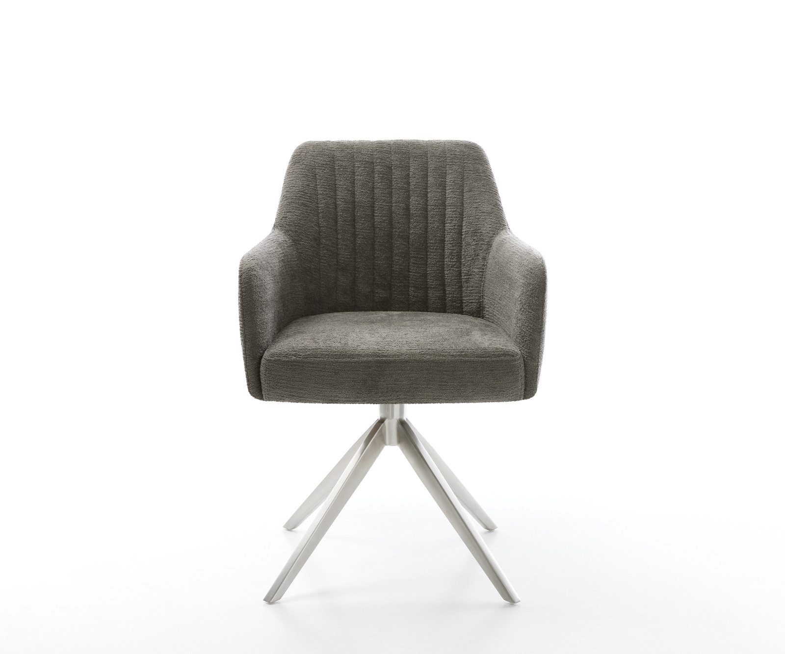 Chaise-pivotante Greg-Flex bouclé doux couleur boue pied croisé large acier inoxydable pivotement sur 360° fonction bascule resorts ensachés 2