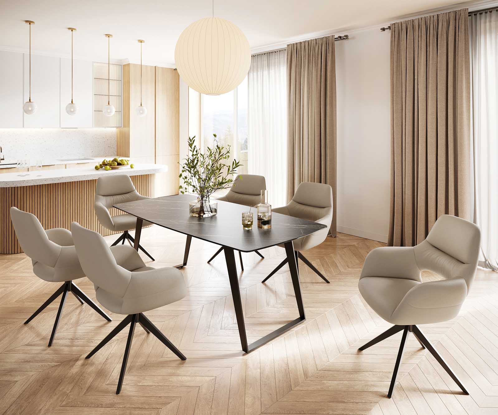 Table-à-manger Edge forme Boot 200x100 céramique Laminam® noir desir brun métal oblique noir 6