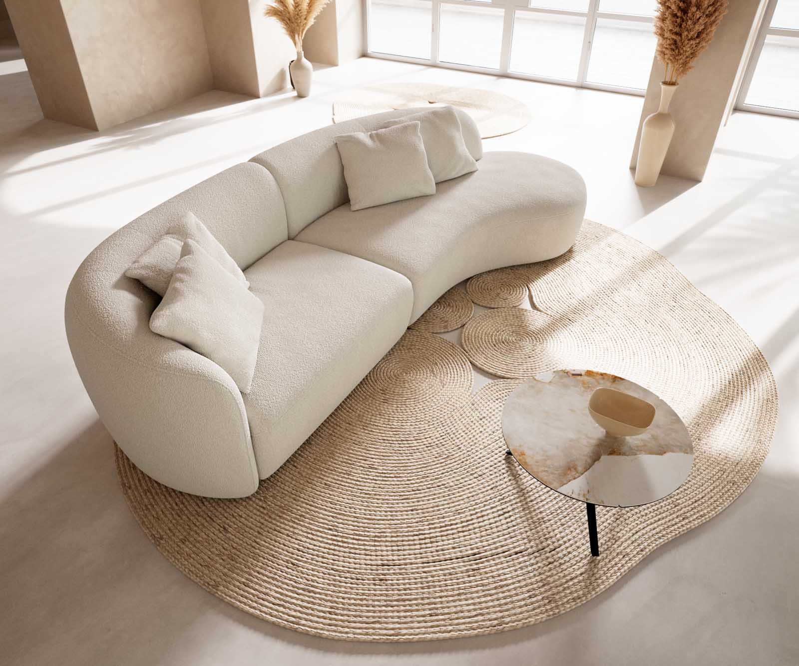 Canapé Mairi 330x160 cm Bouclé Crème-Blanc 3