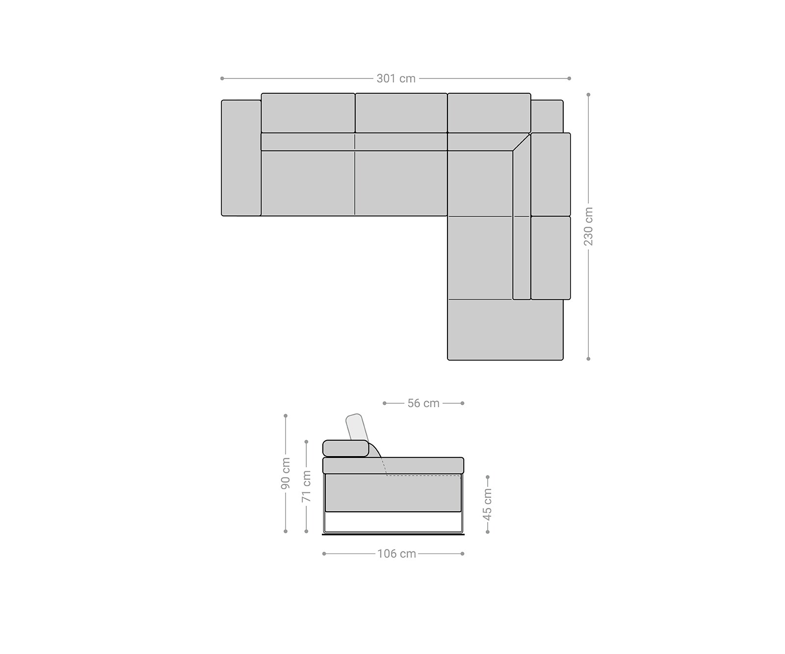 Canapé-d'angle Floyd 300x230 gris argenté ottoman droite réglage d'appui tête de W. Schillig 6