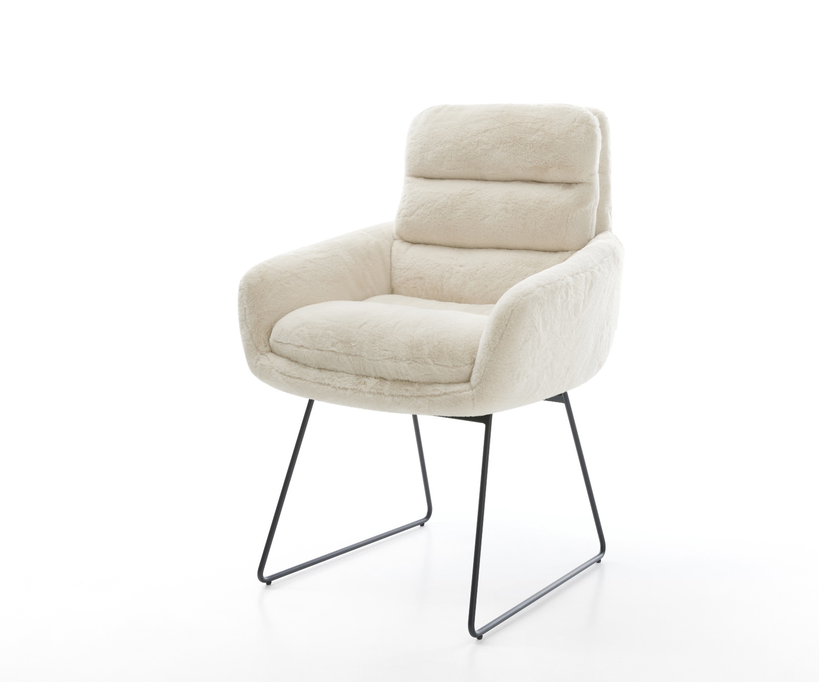 Chaise-de-salle-à-manger Abelia-Flex avec accoudoirs peluche crème-blanc pied trapèze noir 1