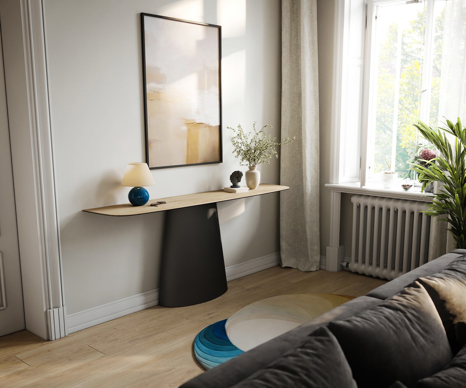 Console Edge forme bateau 180x40 cm Céramique Laminam® Sabbia Eichefarbig Conos Métal Noir 7