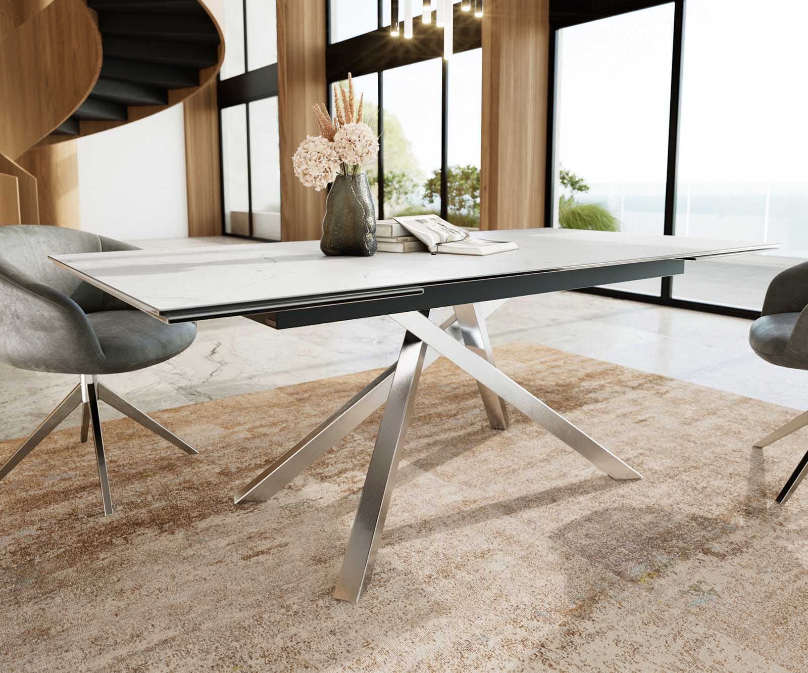 Table à manger Edge 200-300x100 céramique Laminam®Statuarietto blanc cadre croisé rectangulaire acier inoxydable extensible 4 Table à manger Edge 200-300x100 céramique Laminam®Statuarietto blanc cadre croisé rectangulaire acier inoxydable extensible 4