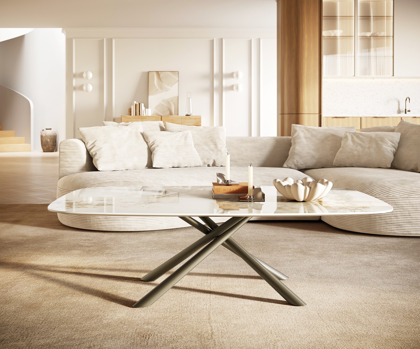 Table basse Edge Boot 140x80 cm céramique Minas Melange Sarity Metall finition effet titane 2