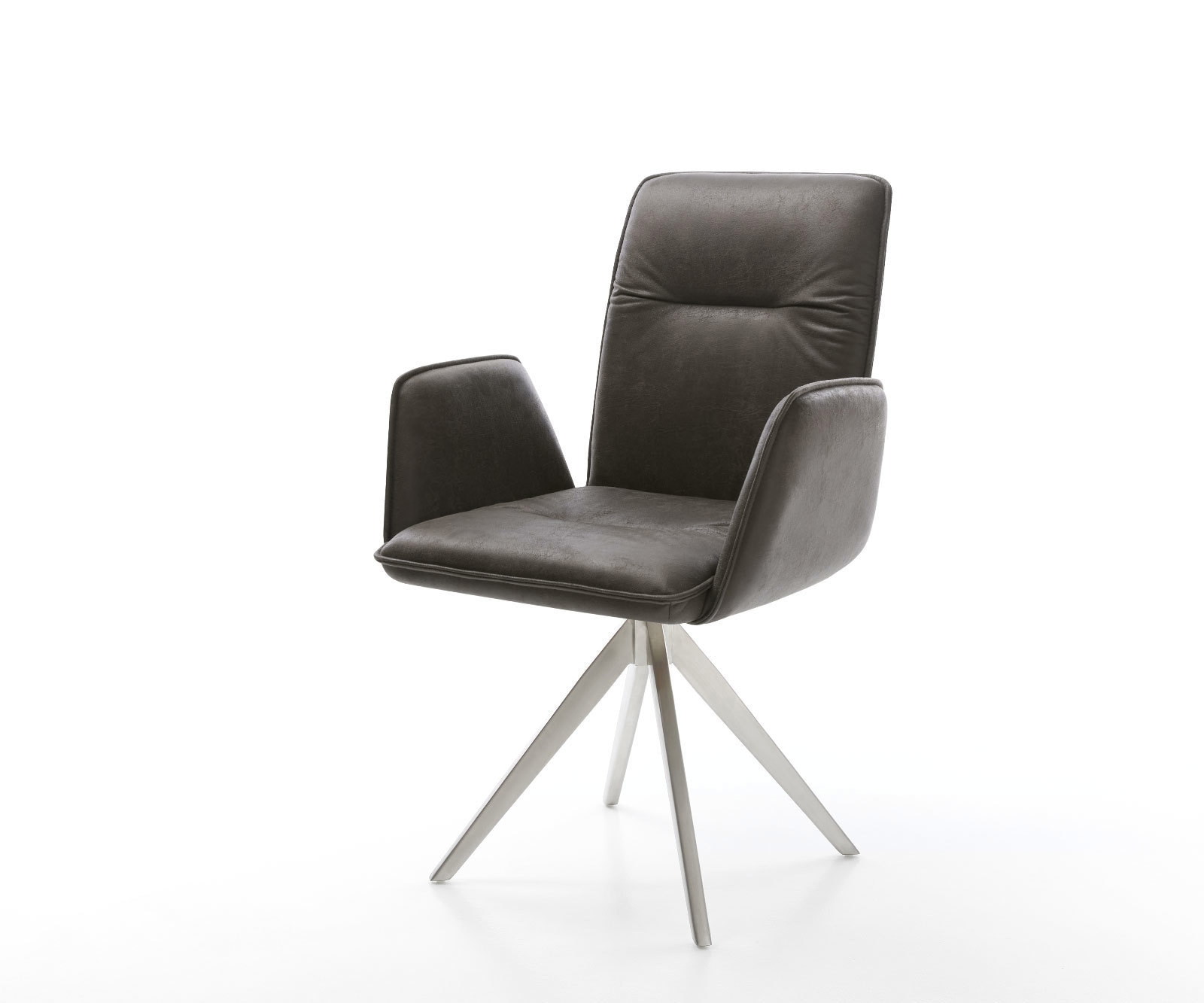 Chaise-de-salle-à-manger Vinja-Flex microvelours anthracite vintage pied croisé angulaire acier inoxydable brossé Chaise-de-salle-à-manger Vinja-Flex microvelours anthracite vintage pied croisé angulaire acier inoxydable brossé