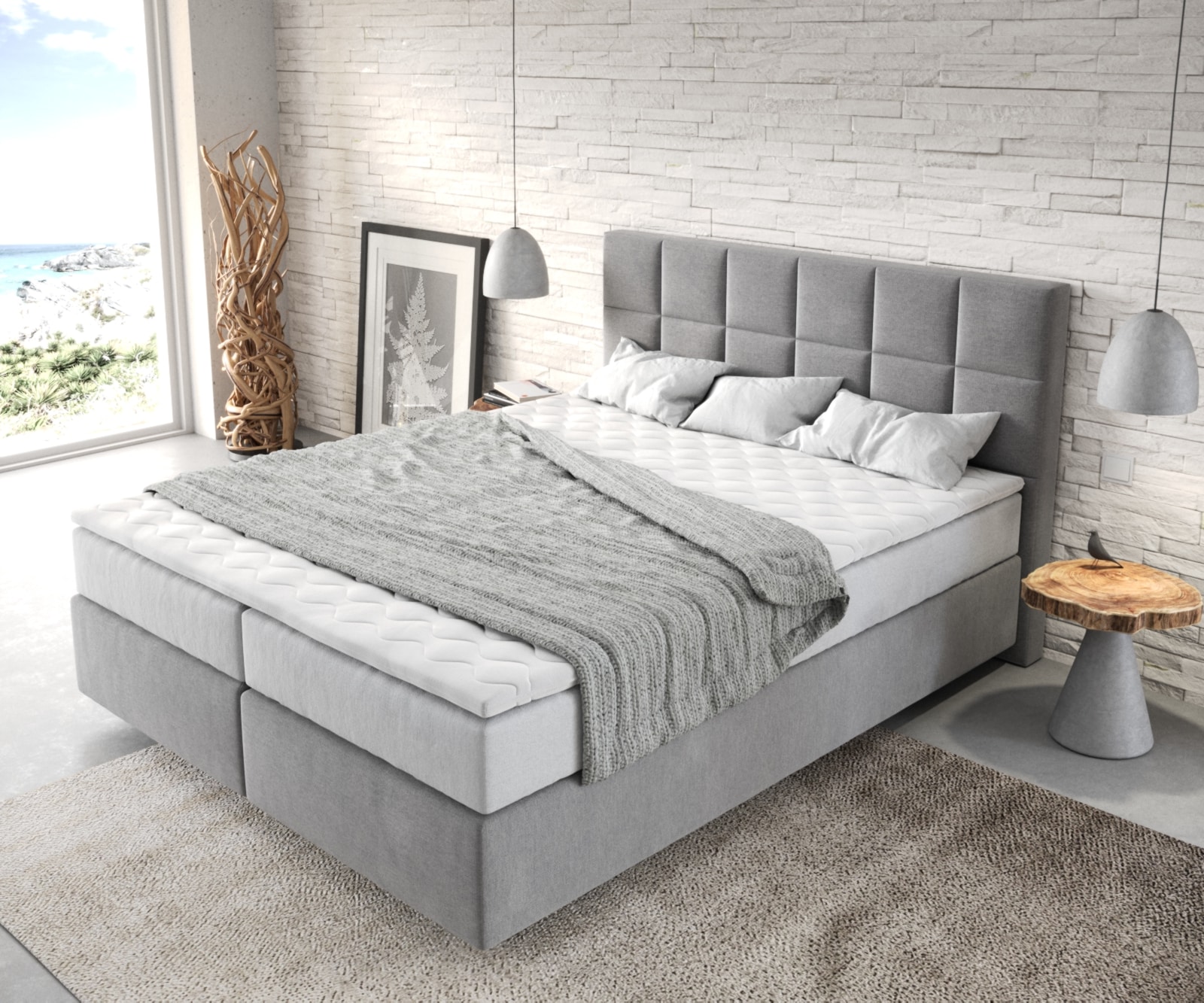 Lit-à-sommier-tapissier Dream-Fine 160x200 cm Microfibre Gris avec matelas TFK et surmatelas viscoélastique 4