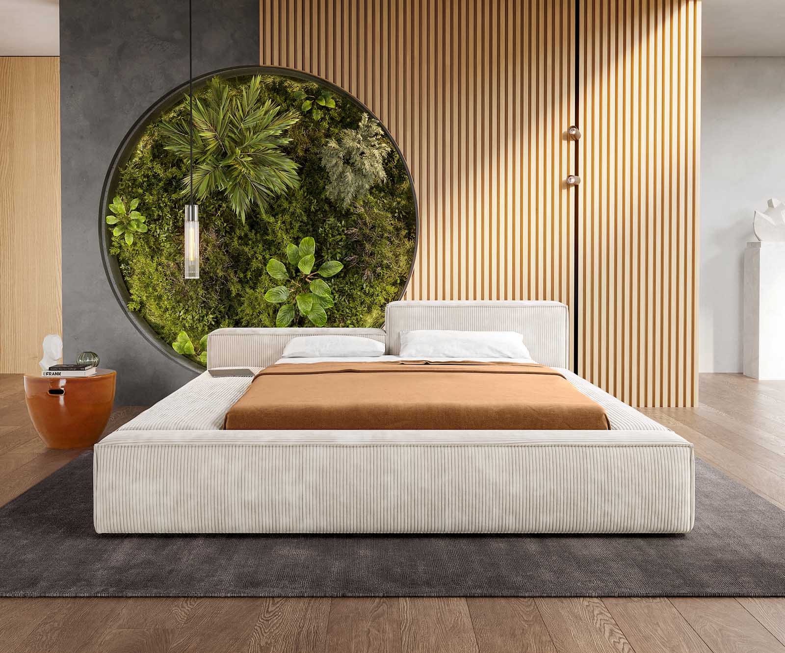 Sommier-rembourré Kalinea 140x200 cm Velours côtelé Beige 1