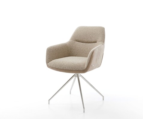 Chaise-pivotante Pejo-Flex tissu mixte couleur boue pied croisé conique acier inoxydable brossé pivotement sur 180° ressorts ensachés