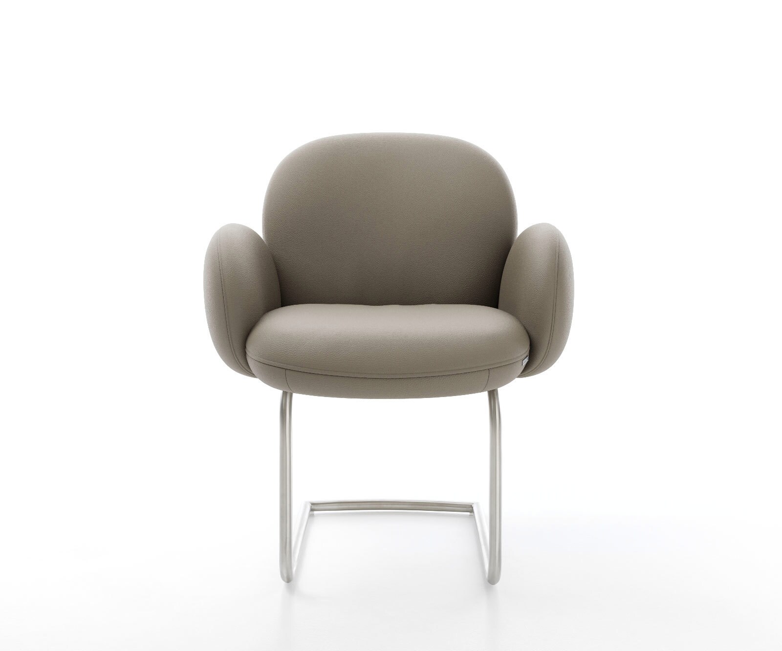 Cantilever Nube-Flex avec accoudoirs cuir de vache couleur boue pied cantilever rond acier inoxydable brossé ressorts ensachés 2