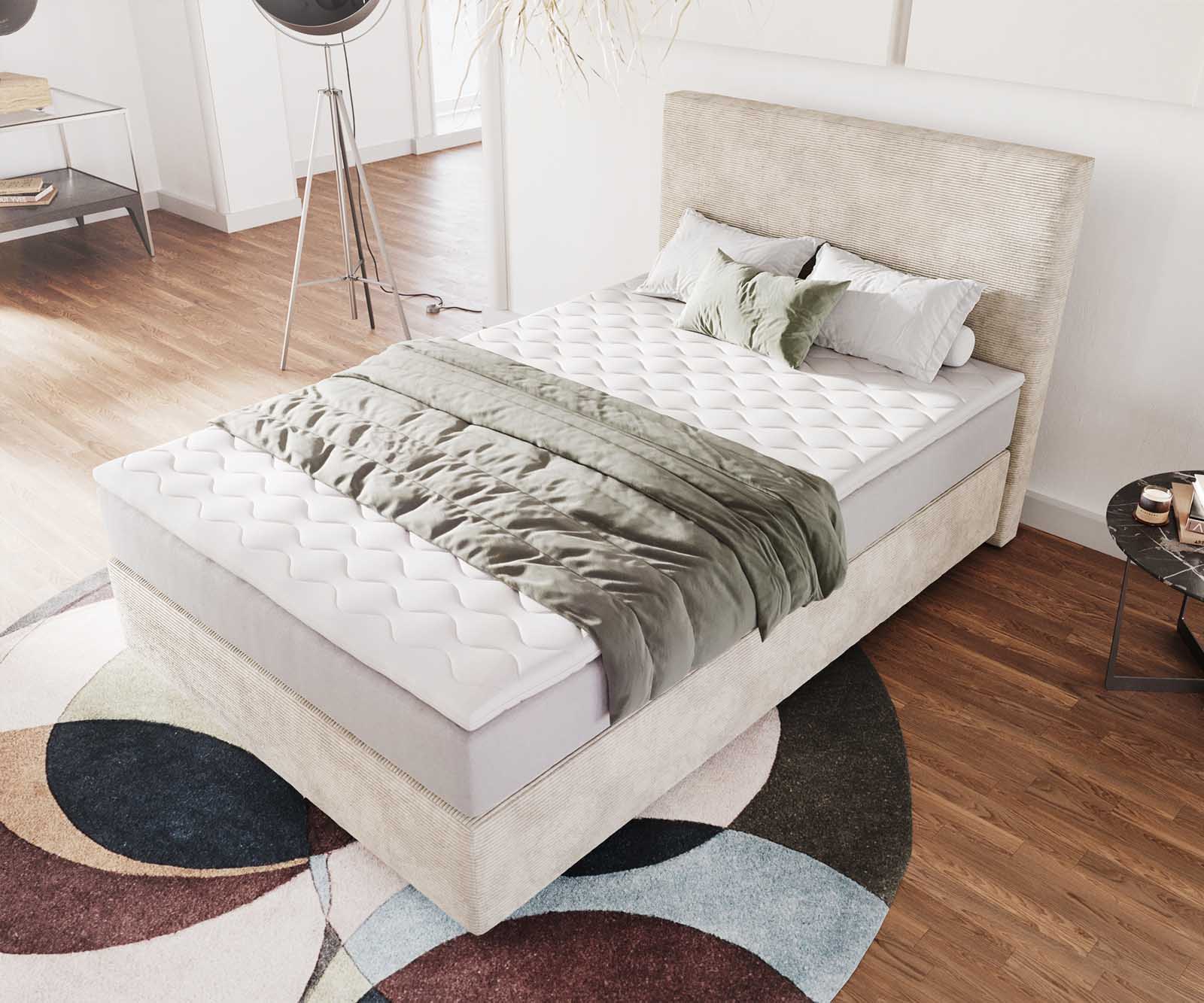 Lit-à-sommier-tapissier Dream-Well 120x200 cm velours côtelé beige avec matelas à ressorts ensachés et surmatelas viscoélastique 4