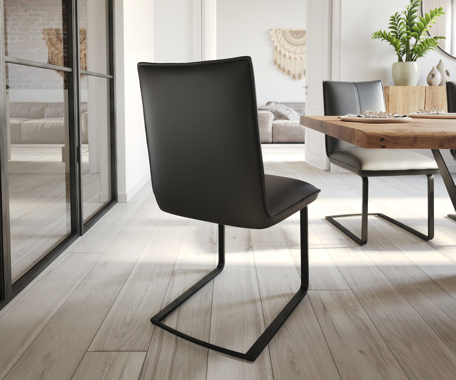 Cantilever Lelio-Flex cuir de vache noir pied cantilever plat noir ressorts ensachés 4