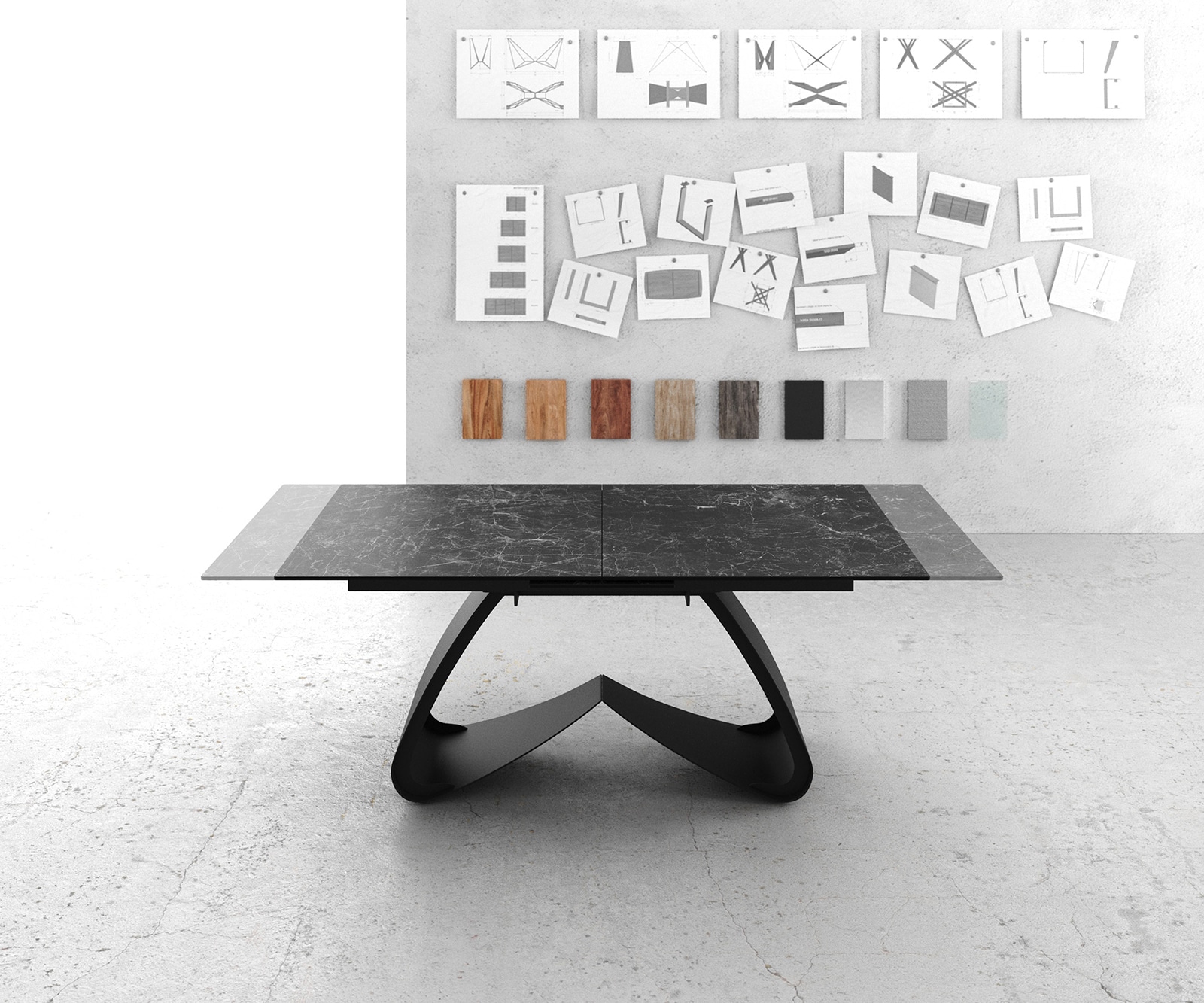 Table à manger Edge 180-220x90 céramique Laminam®Nero Greco gris cadre en W noir extensible 5 Table à manger Edge 180-220x90 céramique Laminam®Nero Greco gris cadre en W noir extensible 5