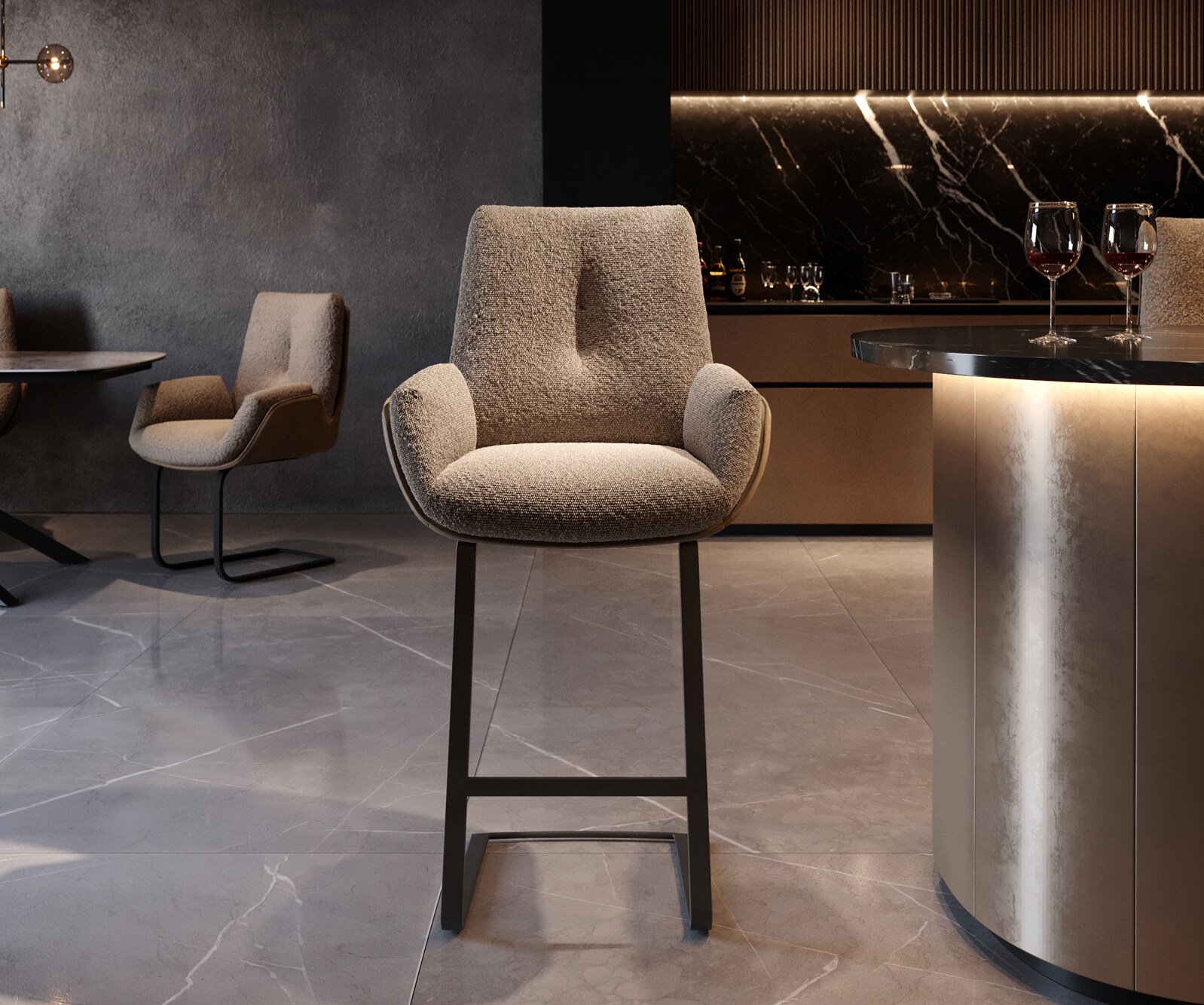 Chaise-de-bar Clea-Flex mélange de matériaux boue Piétement luge plat métal ressorts ensachés 2