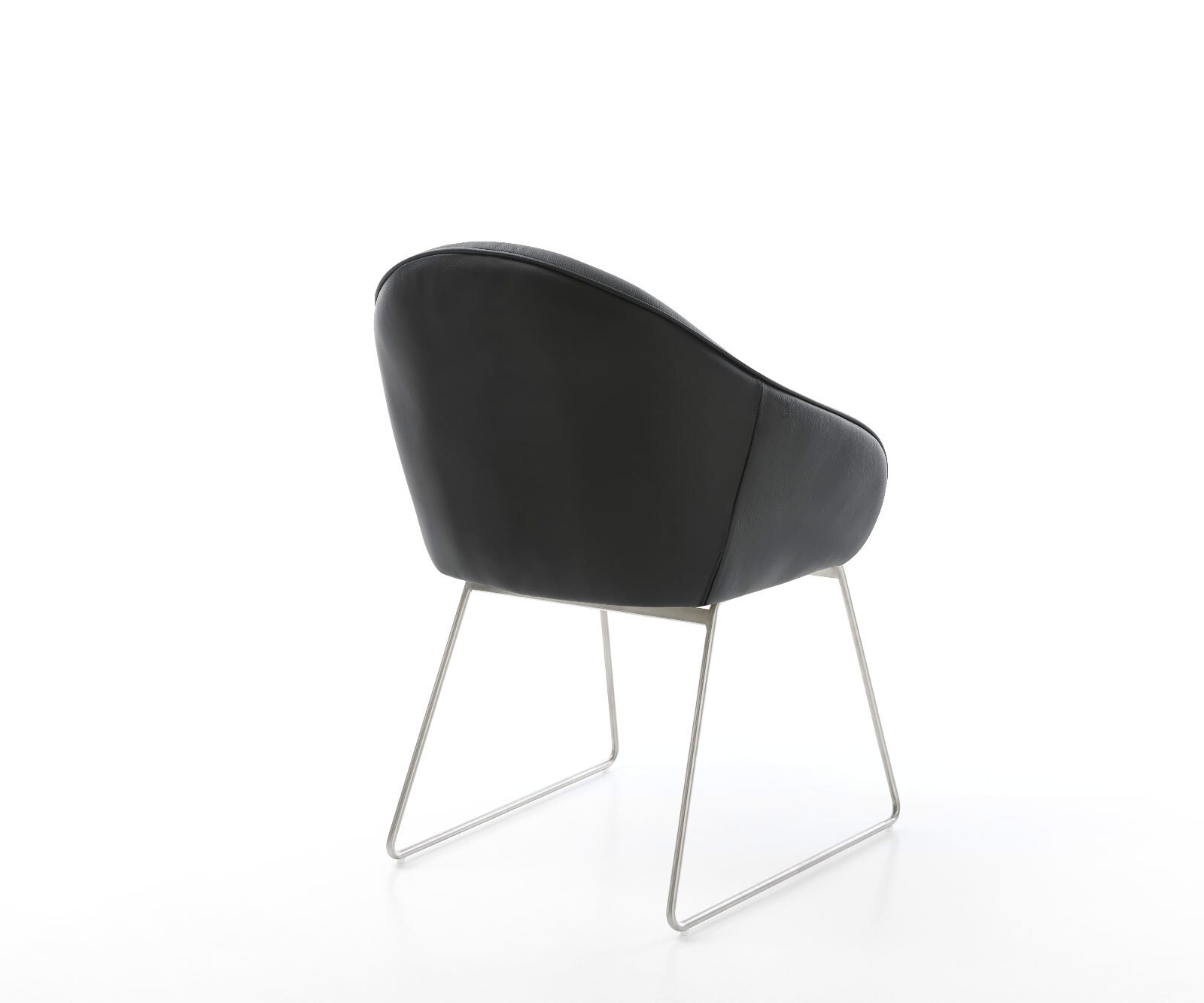Chaise-de-salle-à-manger Gaio-Flex cuir de vache noir pied trapèze acier inoxydable brossé 4