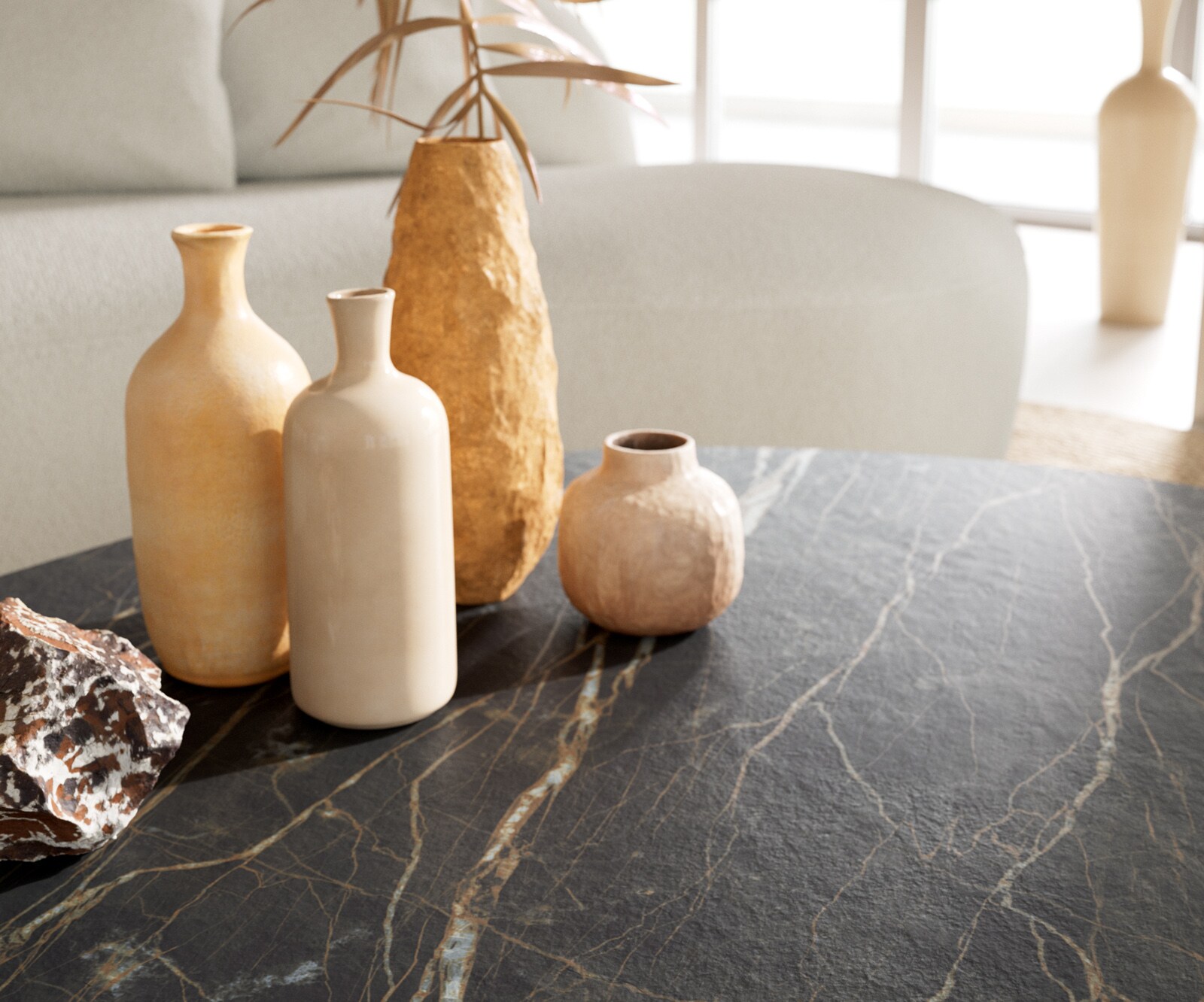 Table basse Edge Oval 140x75 cm céramique Laminam® Noir Desir brun Parabi acier inoxydable brossé 7