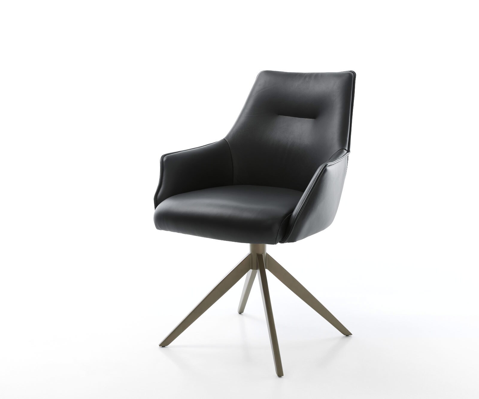 Chaise-pivotante Alja-Flex avec accoudoirs cuir de vache noir pied croisé large aspect titane pivotement sur 360° ressorts ensachés 1