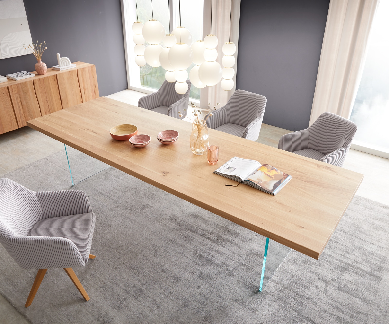 Table à manger Edge 300x100 chêne nature verre 3 Table à manger Edge 300x100 chêne nature verre 3