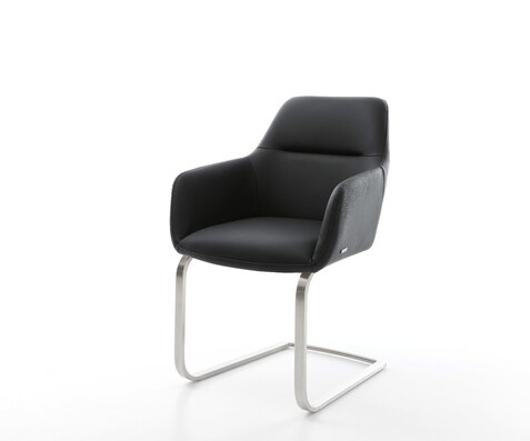 Cantilever Pejo-Flex cuir de vache noir pied cantilever plat acier inoxydable brossé ressorts ensachés
