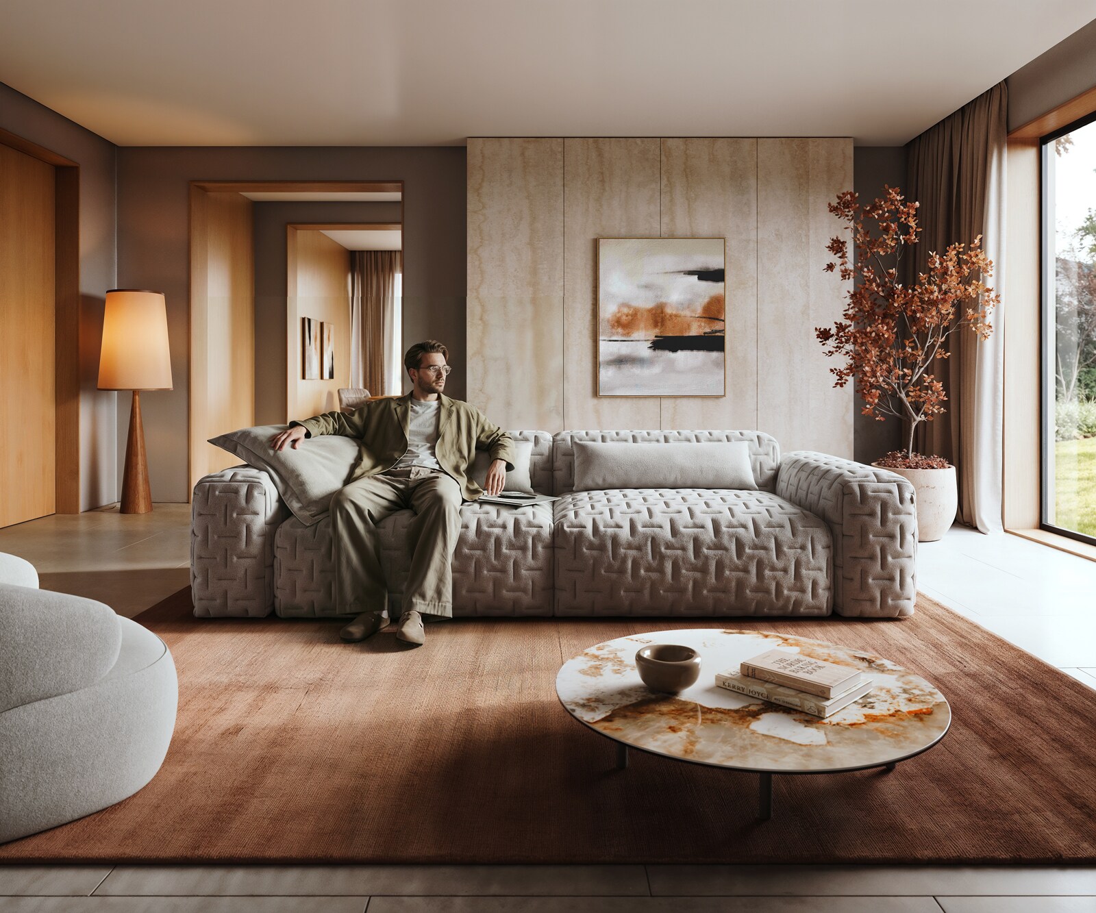 Bigsofa Freestyle 280x110 cm Tissu structuré doux Gris matelassé 1