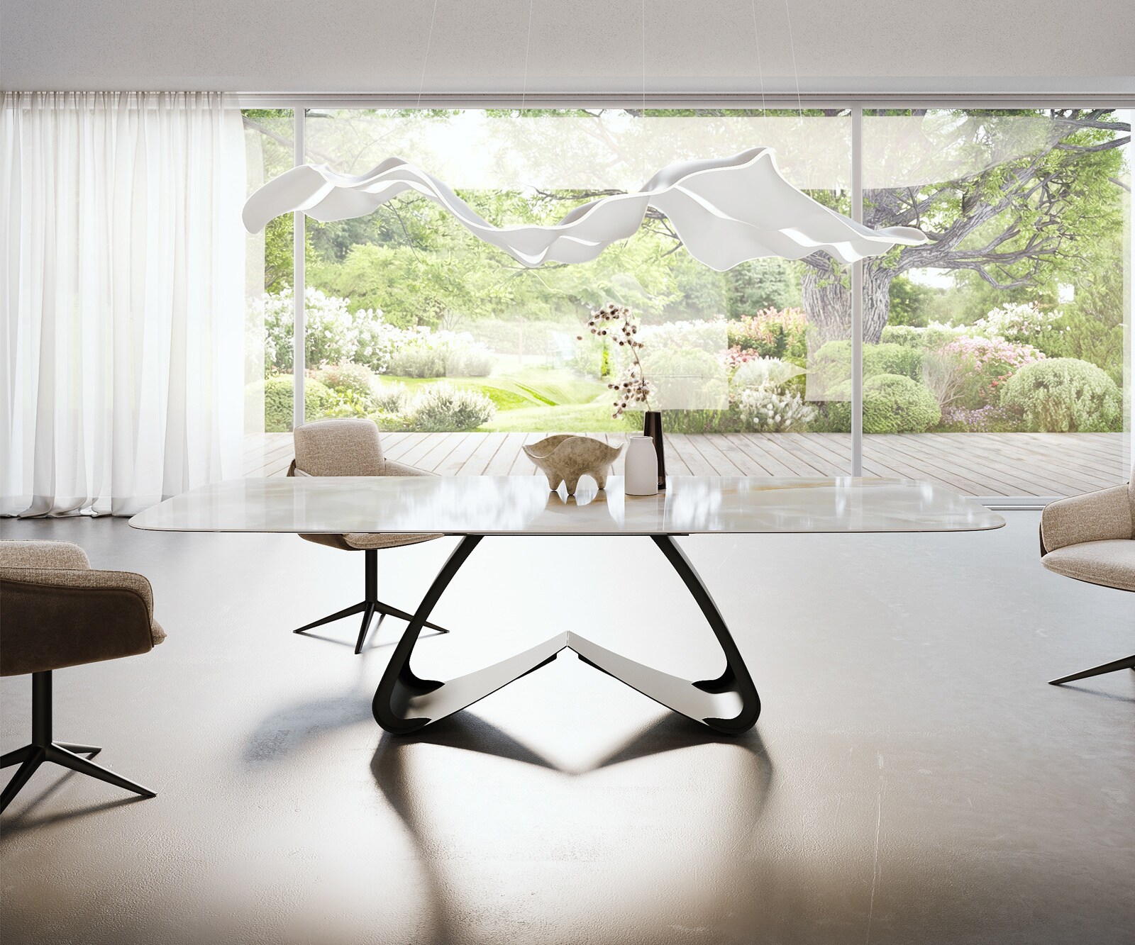 Table à manger Edge Boot 270x120 cm Céramique Iris FMG Onice Grigio piètement en W Métal Noir 2