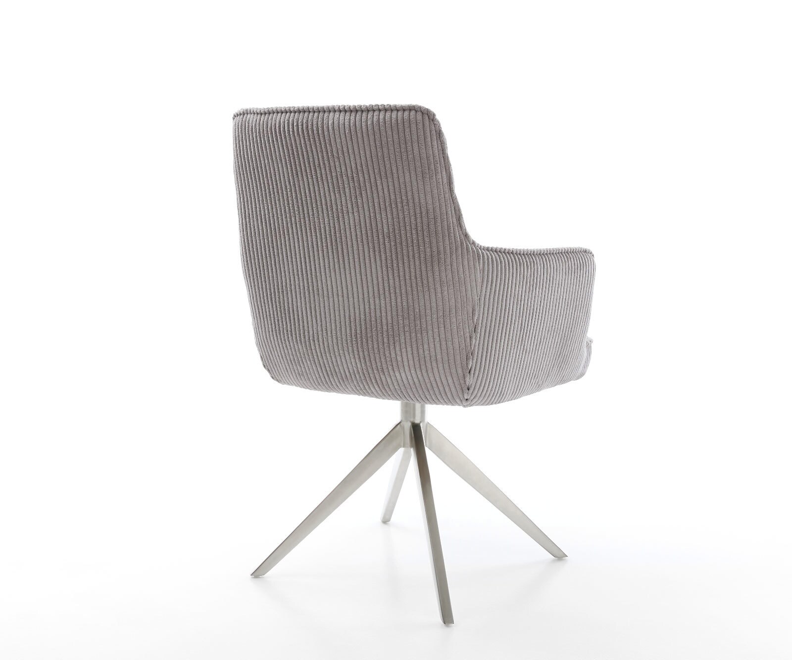 Chaise-pivotante Heira-Flex côtelé gris argenté pied croisé large acier inoxydable brossé pivotement sur 360° fonction bascule ressorts ensachés 4
