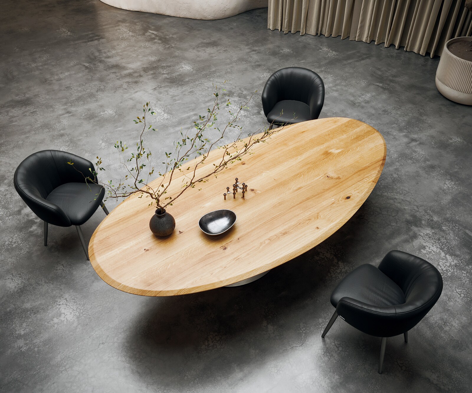 Table à manger Edge ovalee 280x130x2,5 chêne naturee Cono métallique argent Flow-Edge 1