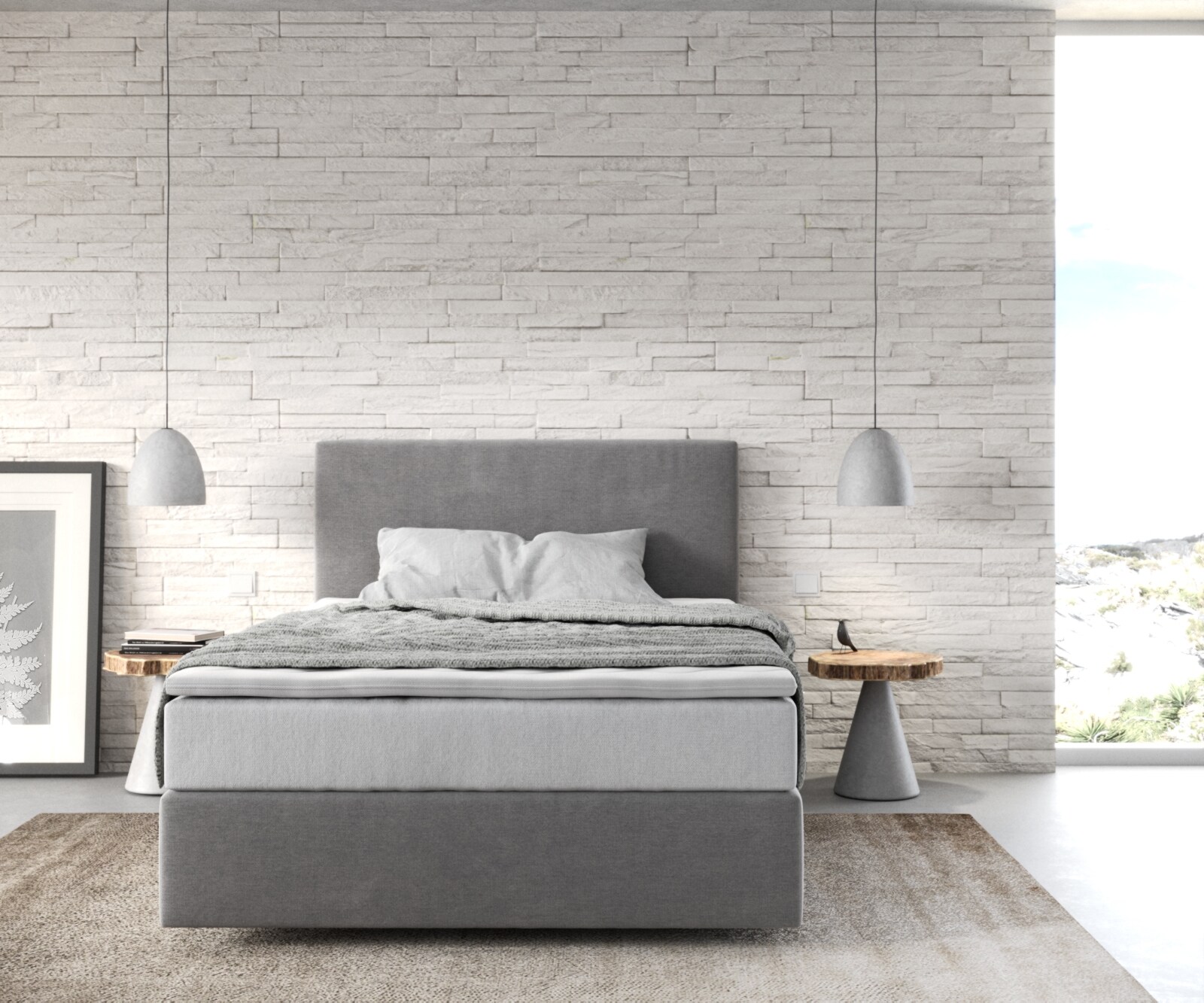Lit-à-sommier-tapissier  Dream-Well 120x200 cm Microfibre Gris avec matelas TFK et surmatelas viscoélastique 1