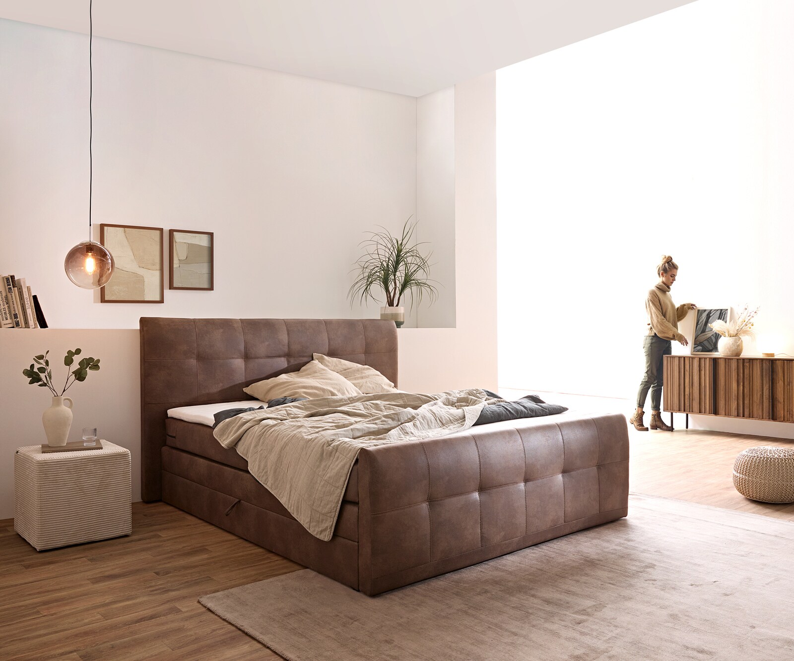 Lit Amarillo 180x200 cm marron avec sur-matelas sommier tapissier 1
