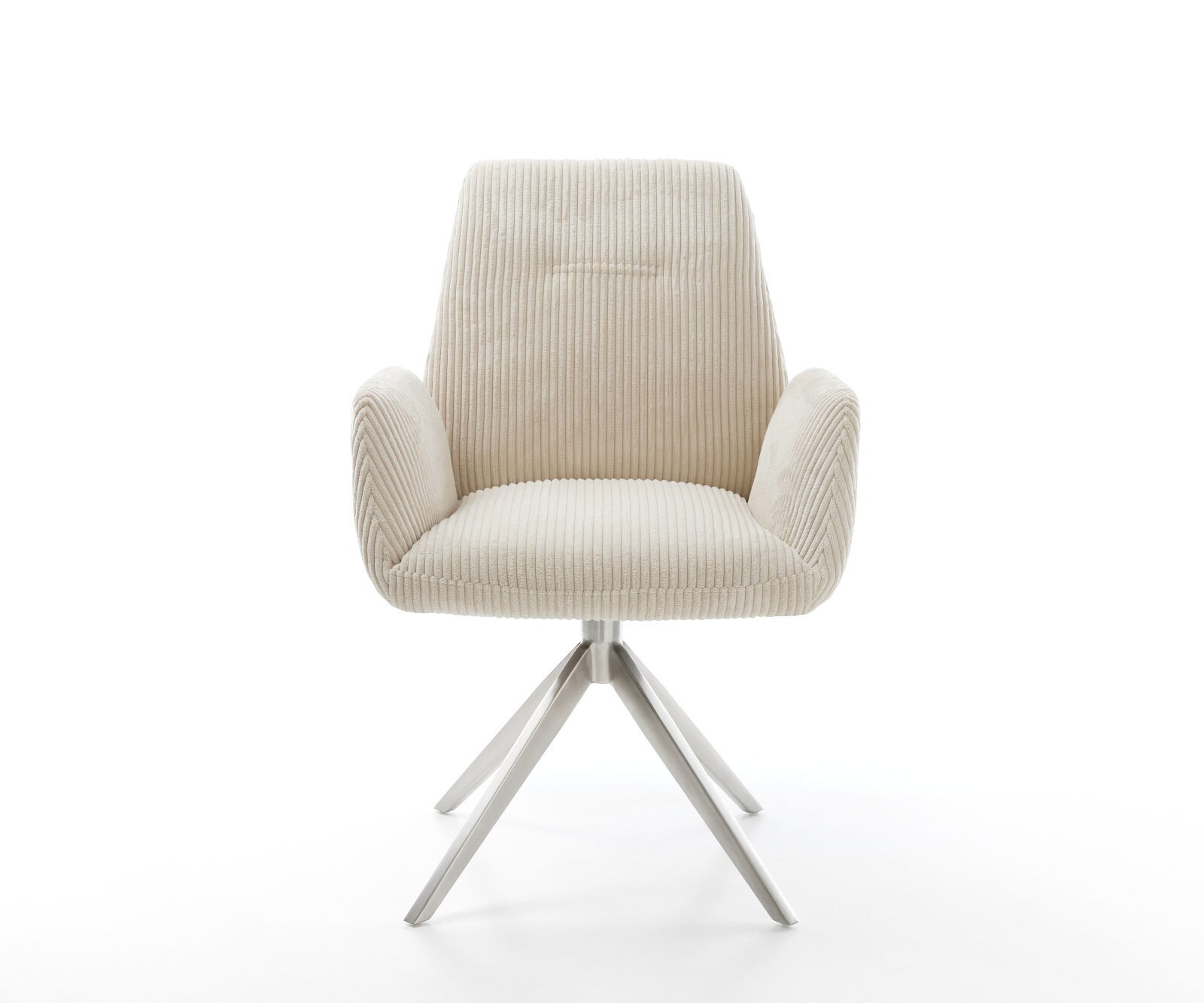 Chaise-pivotante Zoa-Flex côtelé beige pied croisé large acier inoxydable brossé pivotement sur 360° fonction bascule ressorts ensachés 1