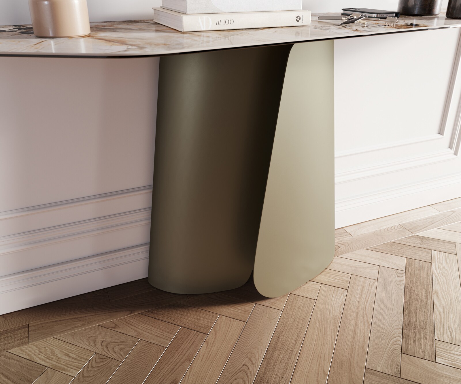 Console Edge Polygonal 180x50 cm Céramique Patagonia Poliert Livos Métal Effektfinish Titan 6
