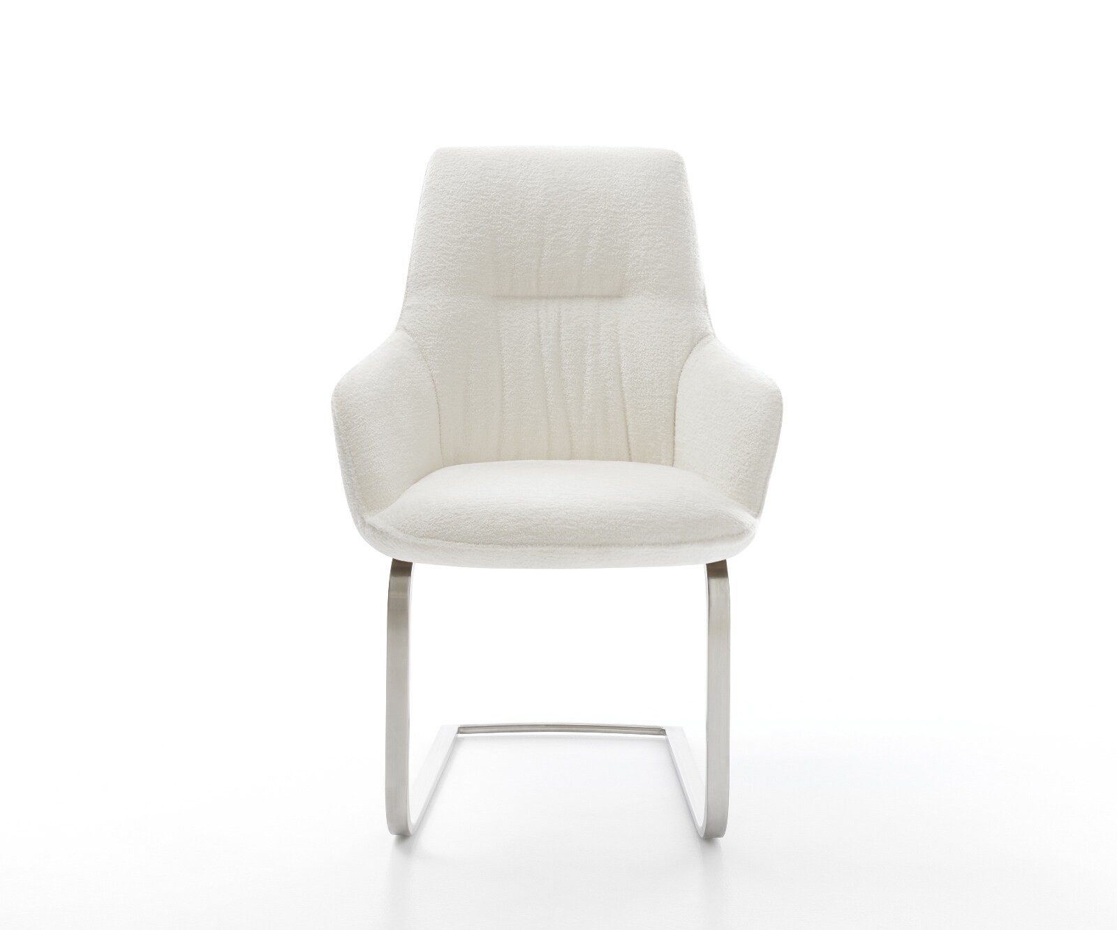 Cantilever Zelia-Flex avec accoudoirs bouclé doux beige pied cantilever plat acier inoxydable ressorts ensachés 1
