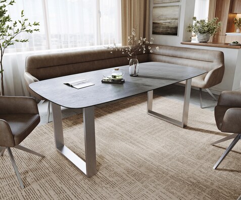 Table à manger Edge bateau 200x100 cm céramique béton gris inox étroit