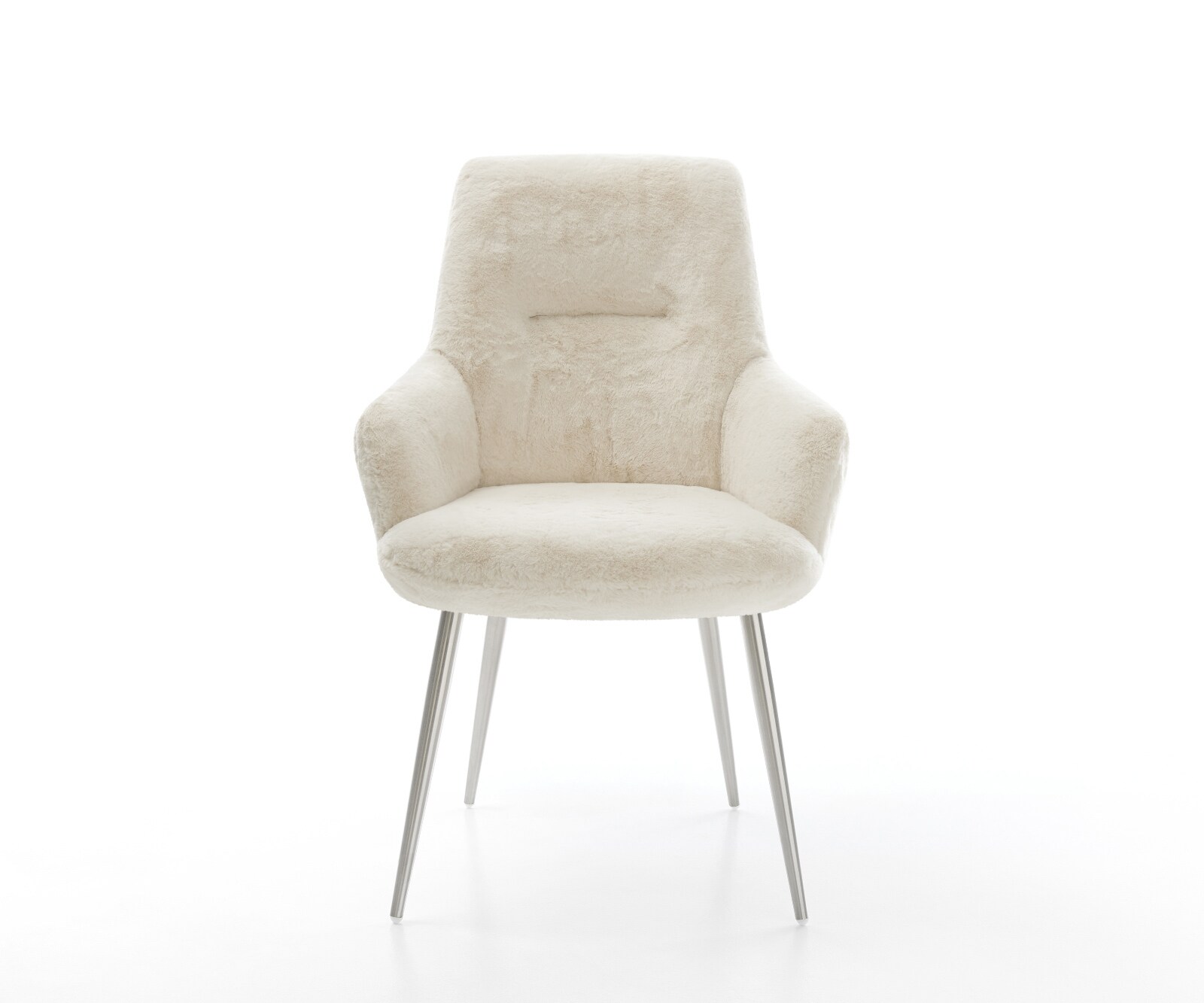 Chaise-de-salle-à-manger Zelia-Flex avec accoudoirs peluche crème-blanc 4 pieds coniques acier inoxydable resorts ensachés 1