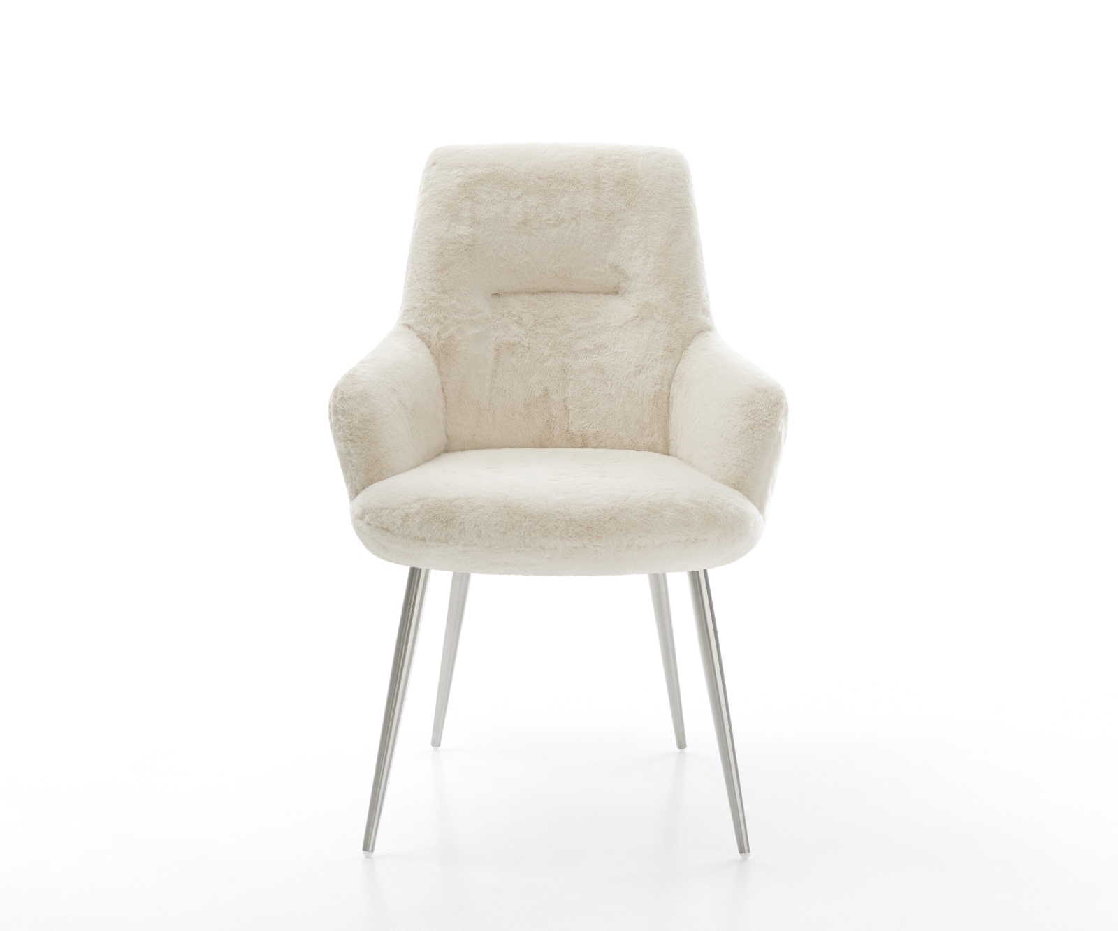 Chaise-de-salle-à-manger Zelia-Flex avec accoudoirs peluche crème-blanc 4 pieds coniques acier inoxydable resorts ensachés 2